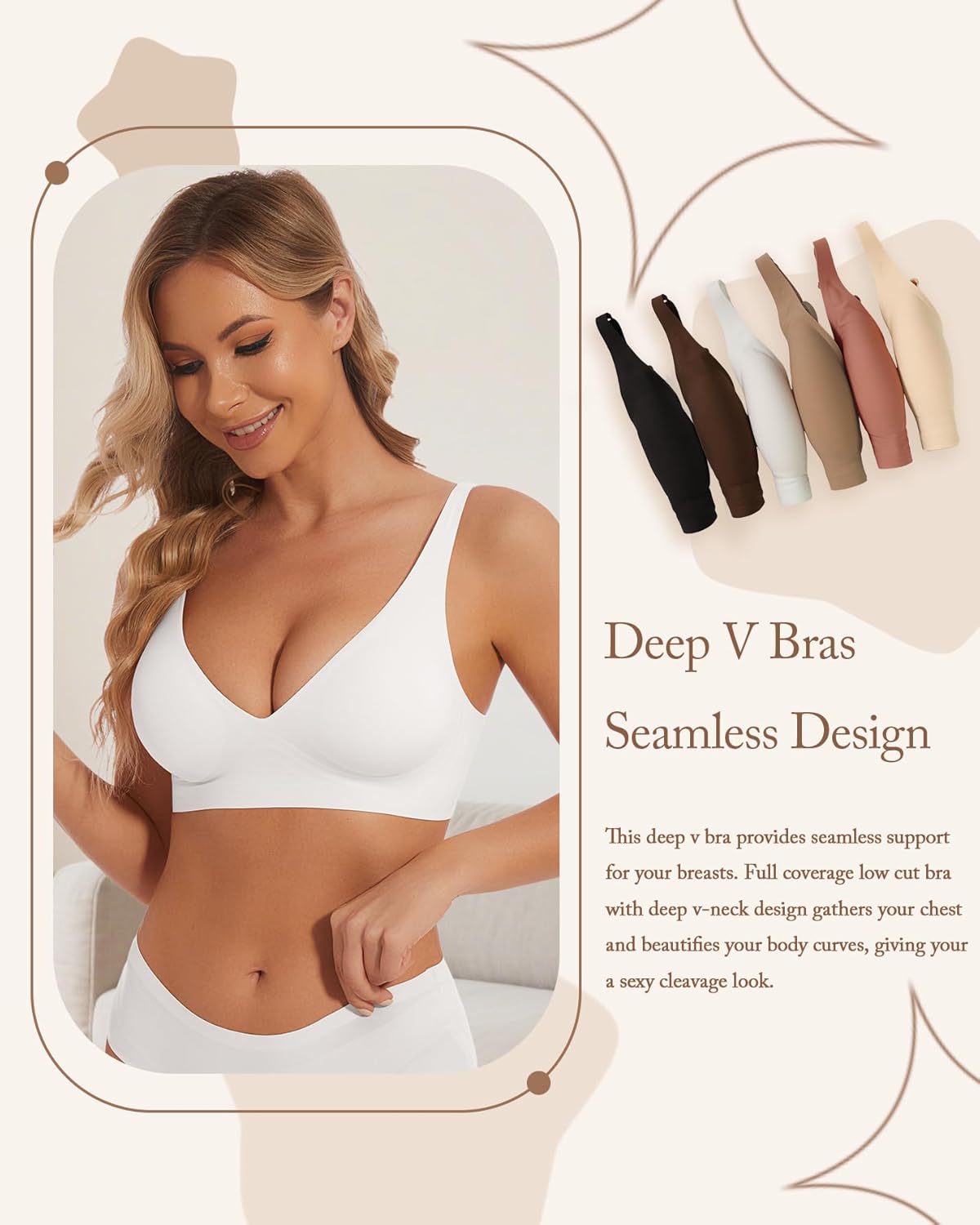 Detalle 2 de BOUFOR Deep V Bra Low Cut Sexy Push Up Bralette