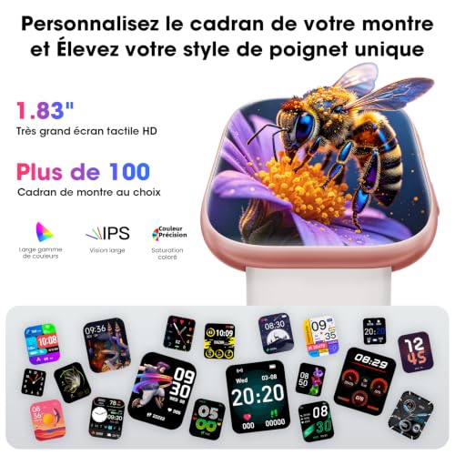 Thumbnail 3 de Hwagol - 7 Bracelets et Coffret Cadeau: Montre Connectée Femme 1,83'' HD, Appels Bluetooth, 100+ Modes, Cardiofréquence