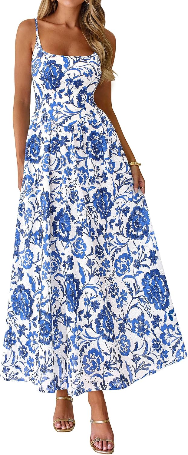 Detalle de PRETTYGARDEN Womens 2026 Spring Boho Maxi Dress Eyelet Floral