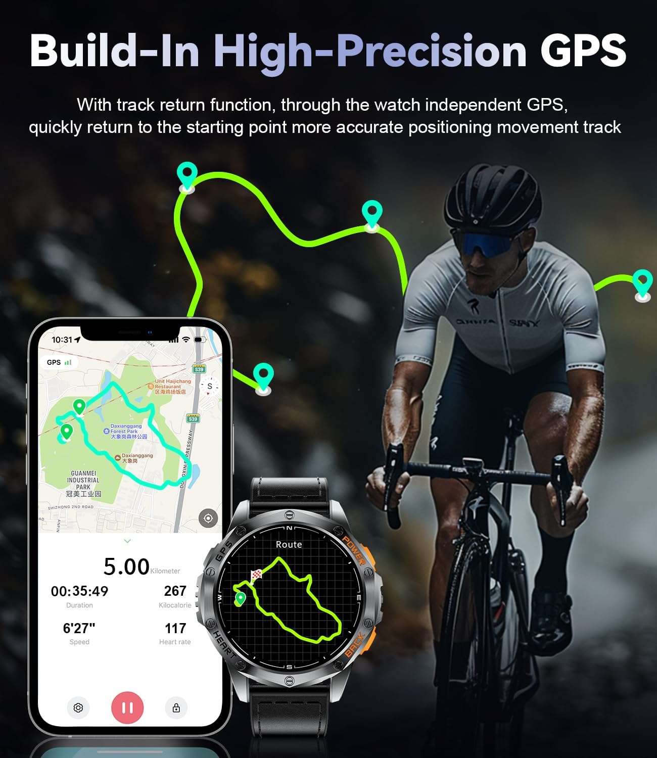 Detalle de LIGE DM1-K Military Smartwatch for Men with GPS, 170 Sports, 5ATM, and Bluetooth Calling