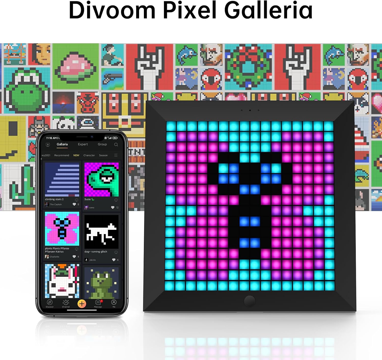 Thumbnail 2 de Divoom Pixoo Pixel Art Digital Picture Frame with 16x16 LED Display and App Control