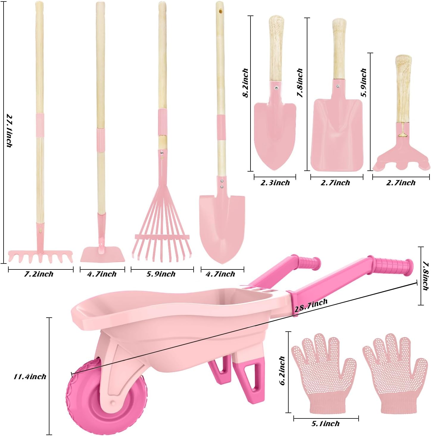 Detalle de Qtioucp Kids Gardening Tools Set with Wheelbarrow 27.6