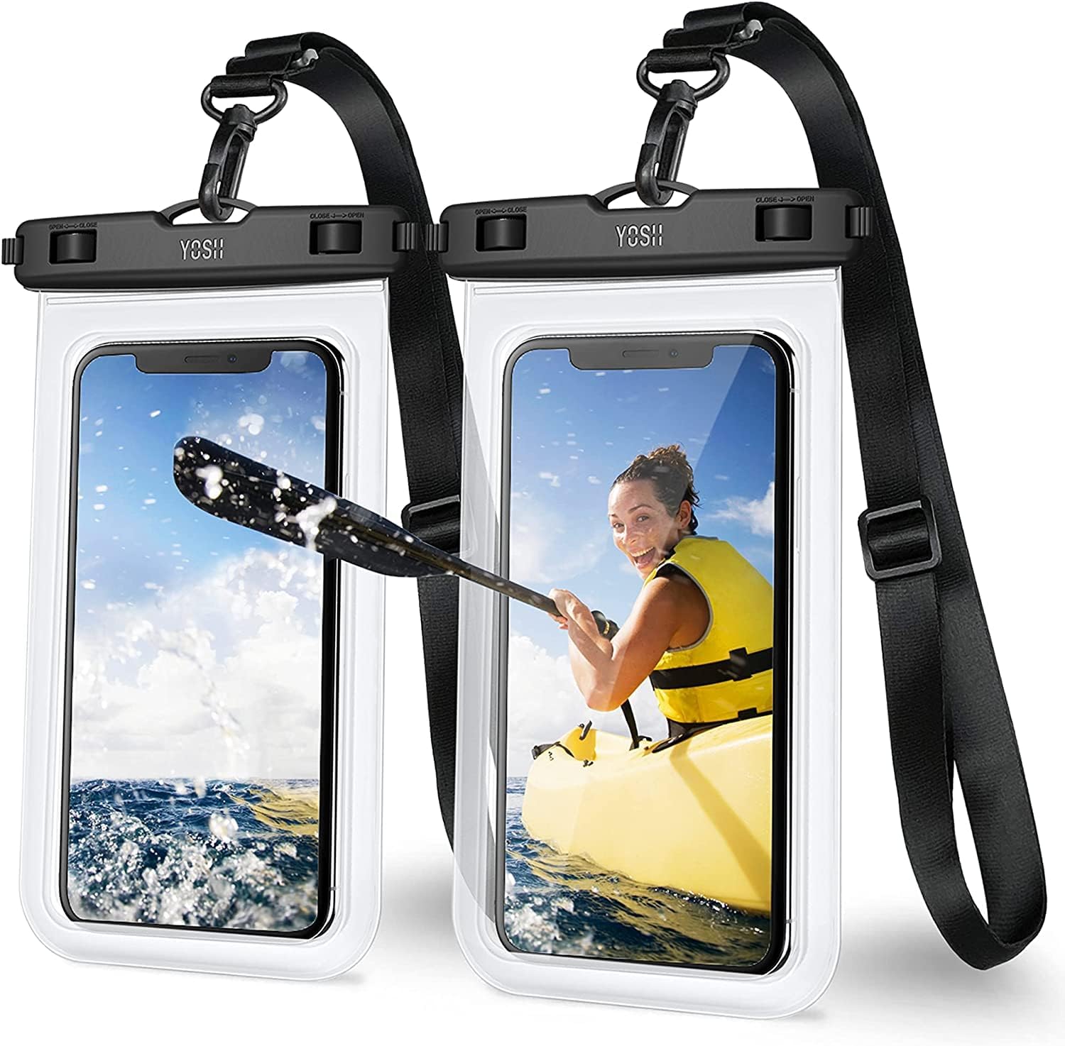 Detalle de YOSH Waterproof Phone Pouch | 2-Pack with 12mm Wider Adjustable Lanyard, IPX8 Underwater Case for Phones Up to 7.0 inches