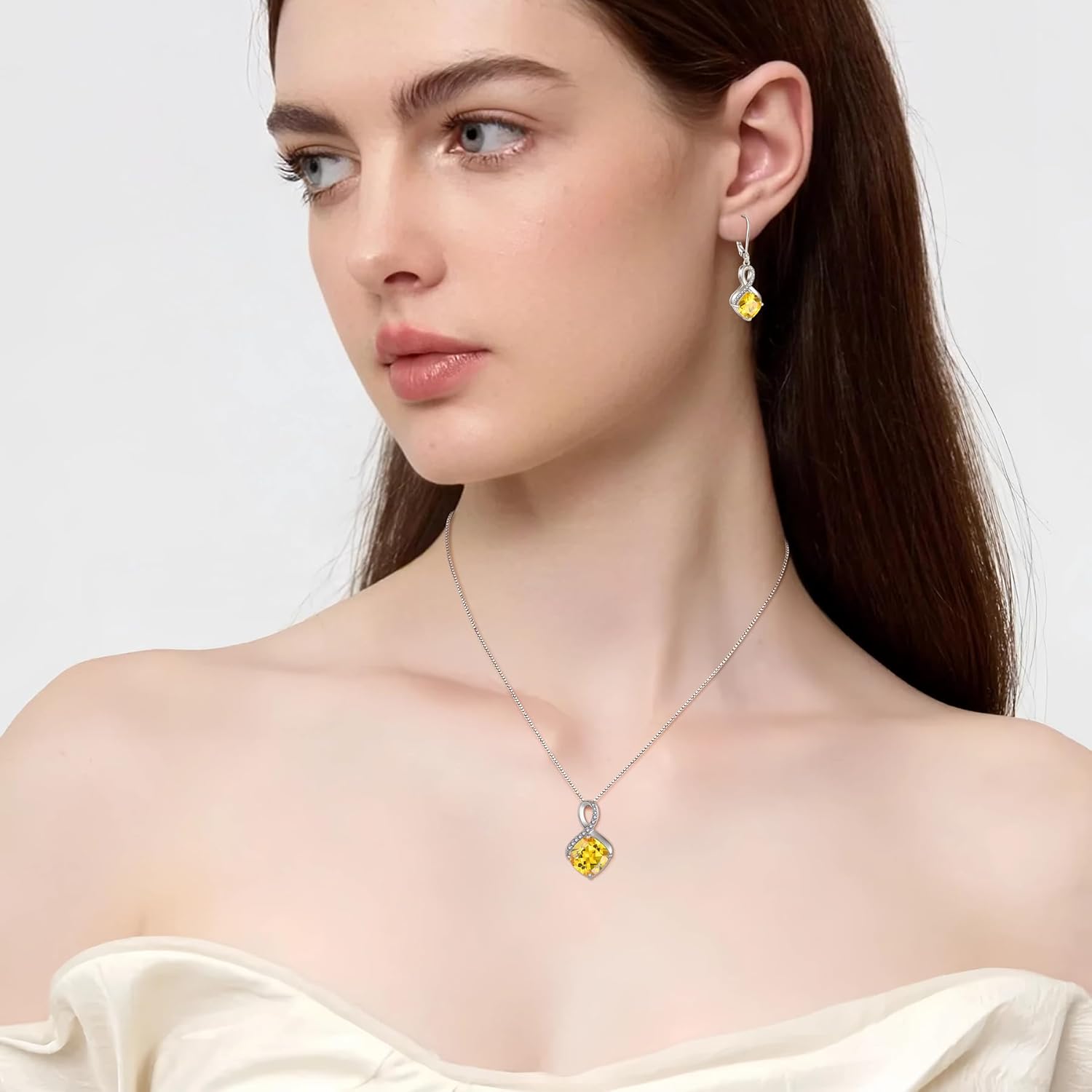 Thumbnail 1 de FJ Unendlichkeit Kette Damen aus 925 Sterling Silber mit Quadrat-Prinzessschliff und Geburtsstein