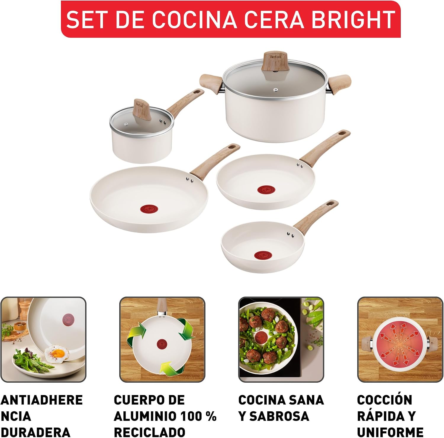 Detalle 2 de Tefal Cera Bright On juego 3 sartenes 20/24/28 cm