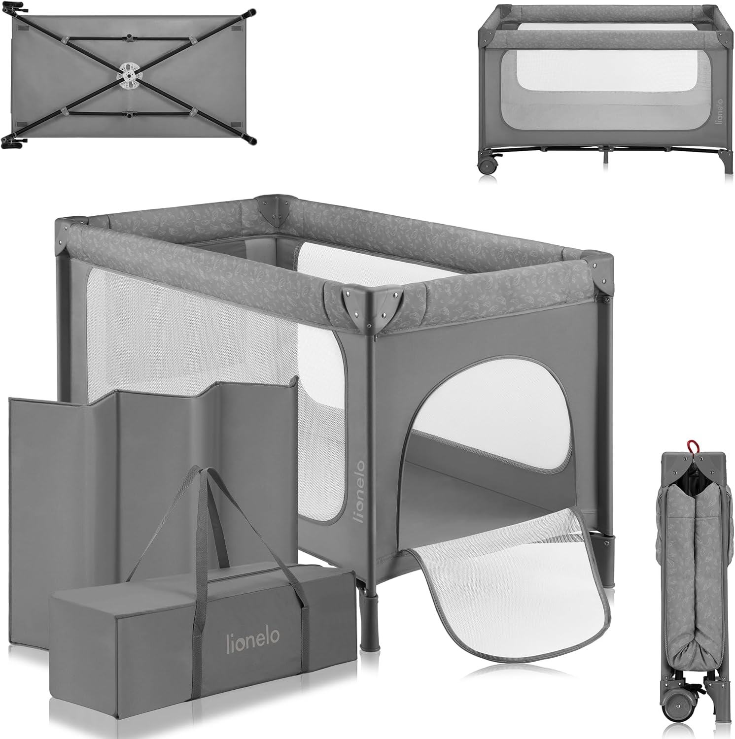 Detalle de Lionelo JASMIN Premium Lettino da Viaggio per Bambini 0‑36 Mesi con Materasso T25, Easy Fold e Ruote