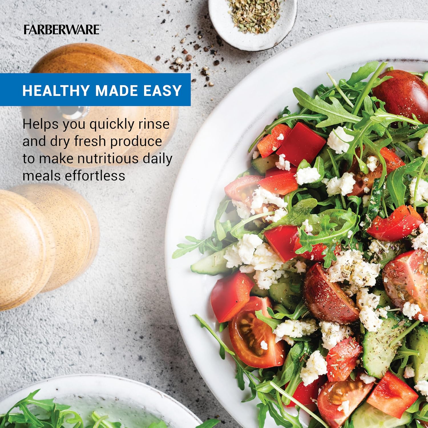 Detalle de Farberware Small Pro Salad Spinner (3.16 Qt) with Pump Mechanism, Compact Lettuce Washer & Colander Bowl