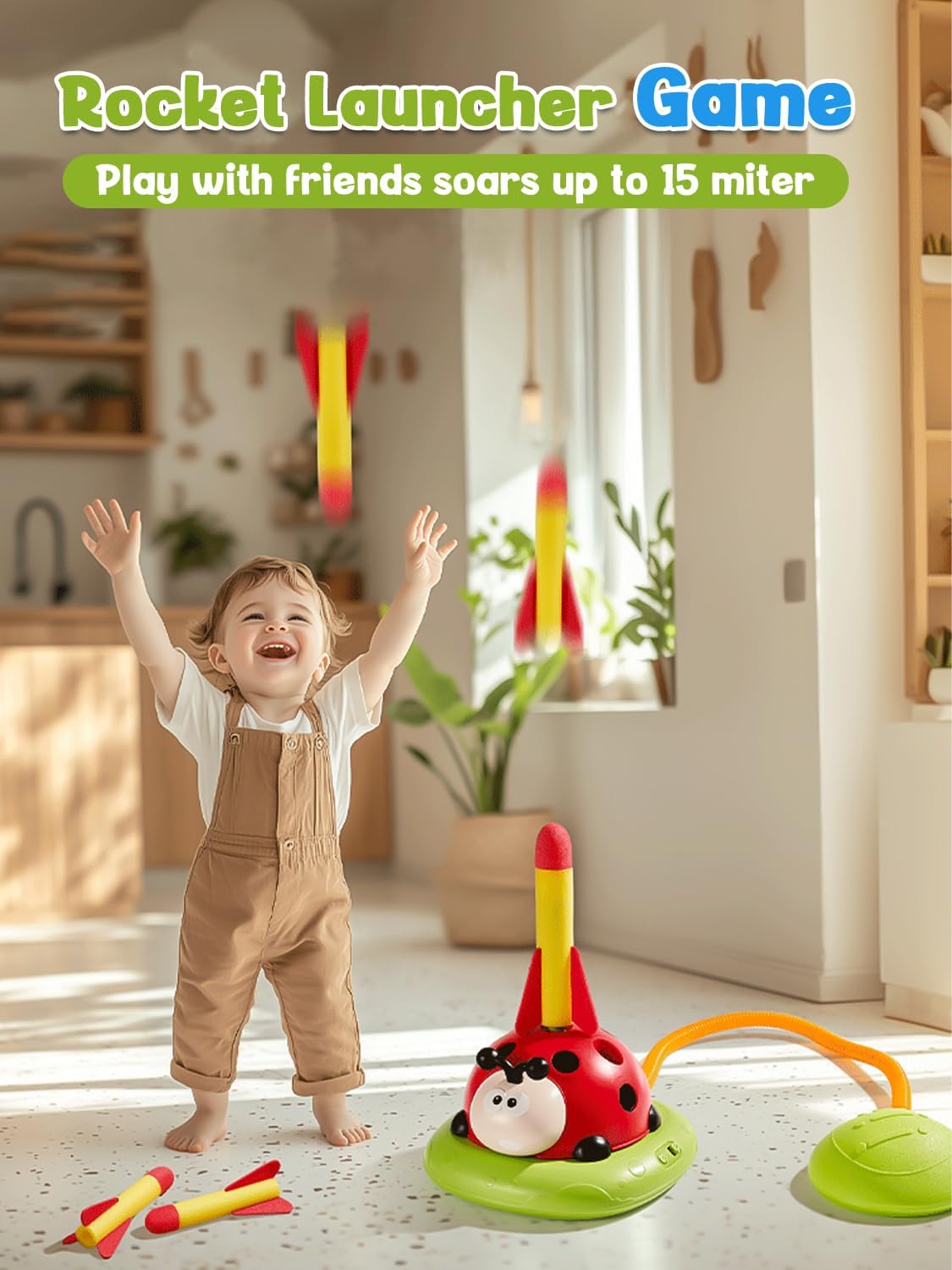 Detalle 2 de Kssvzz 3-in-1 Kids Musical Jump & Toss Ring Rocket Launcher (Ladybird Design) for Ages 3–12