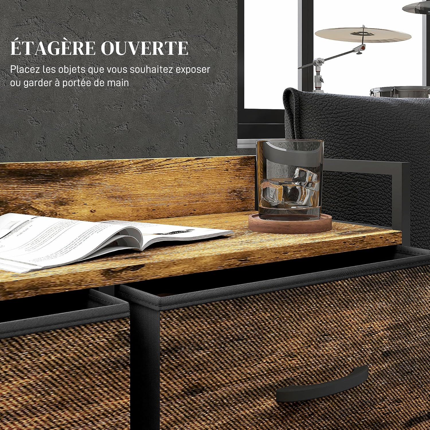 Detalle de HOMCOM Commode en tissu à 6 tiroirs pliables avec cadre en acier – look industriel pour chambre et salon
