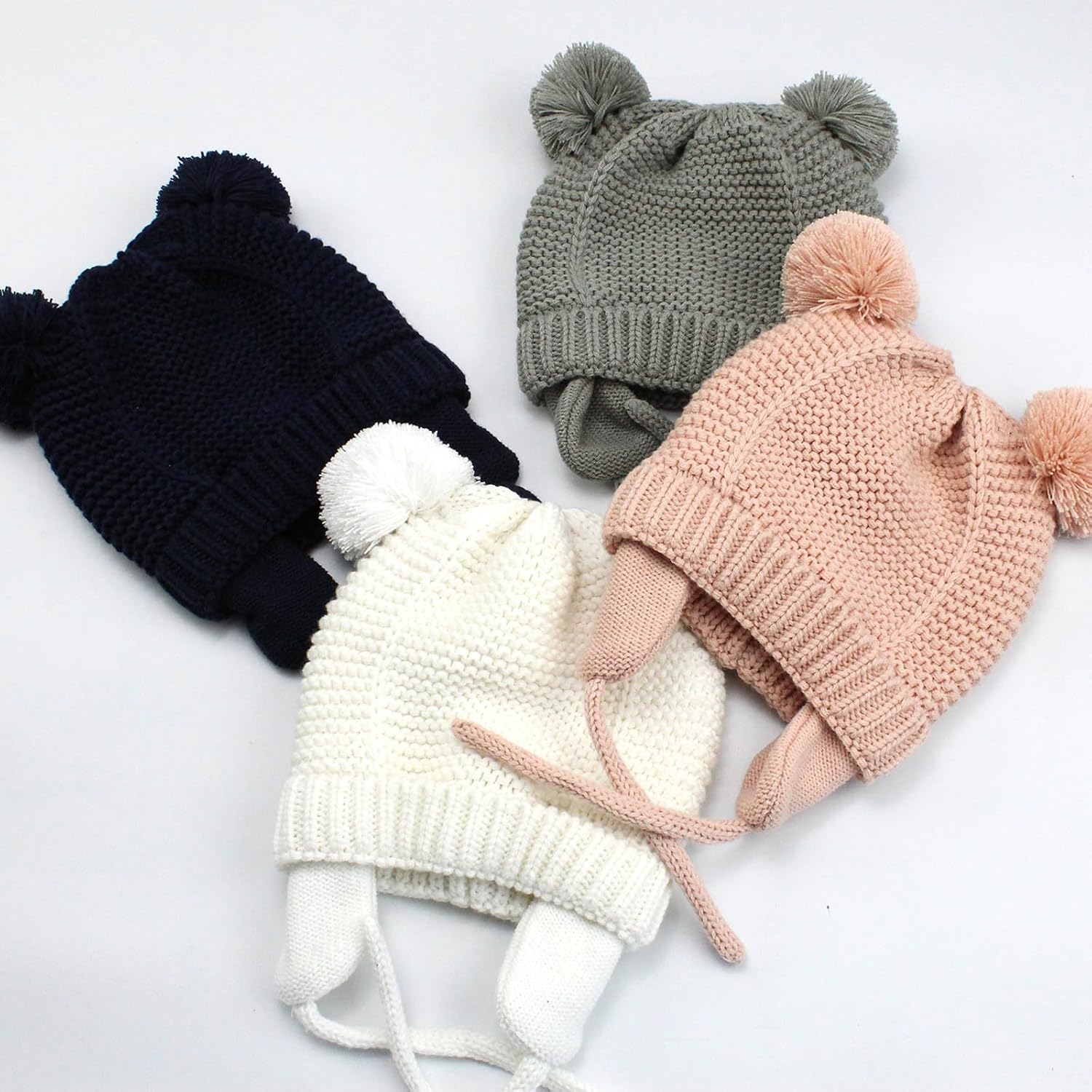 Detalle de Exemaba Baby Warm Hat with Earflaps, Fleece Lining and Chin Strap – Pom-pom Winter Beanie for Toddlers
