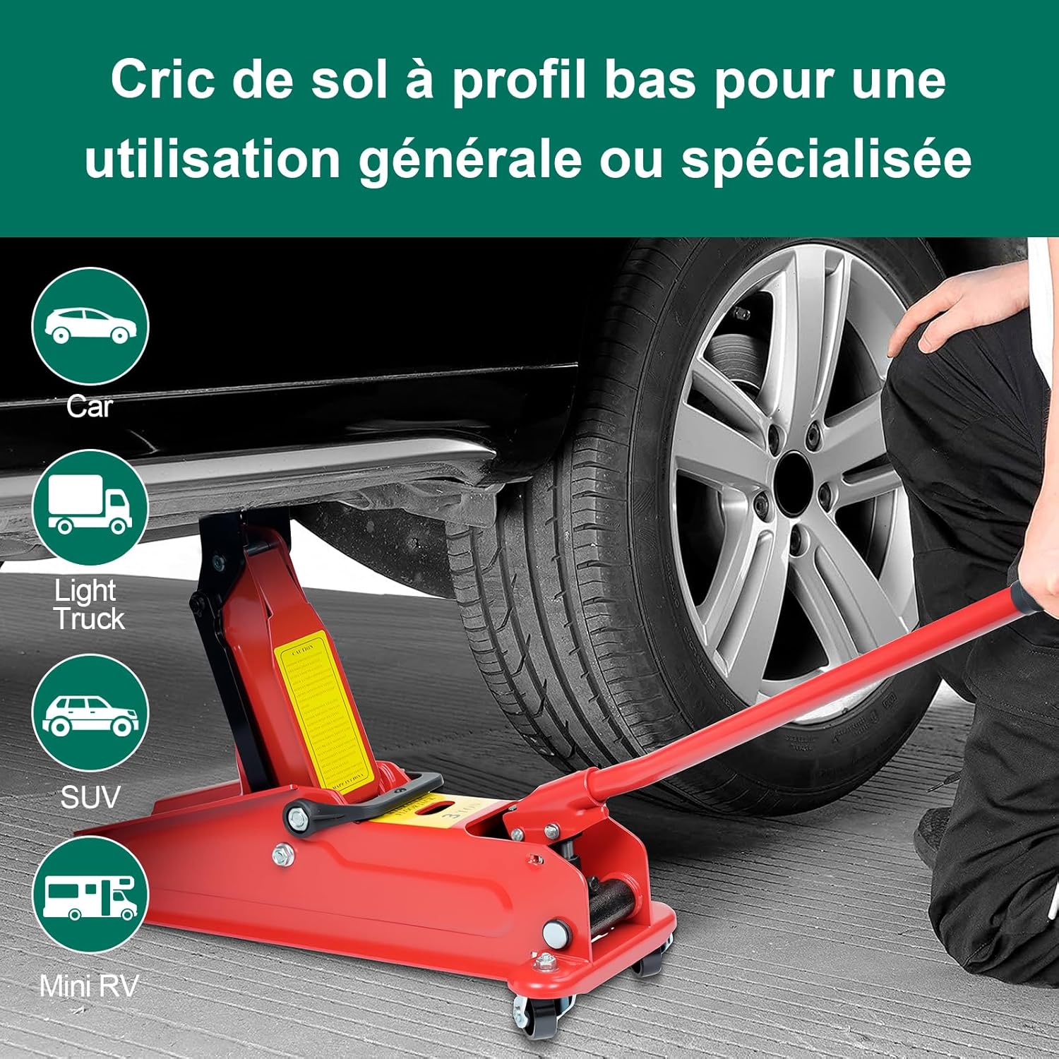 Thumbnail 1 de HYCHIKA Cric hydraulique 3T professionnel avec roue pivotante 360° — levage 135 à 370 mm