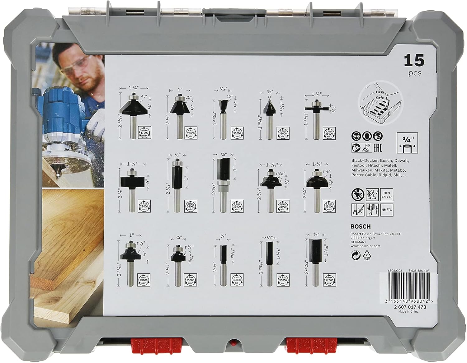 Thumbnail 2 de Bosch Professional 15 pcs Mixed Router Bit Set (1/4 inch shank) for Wood