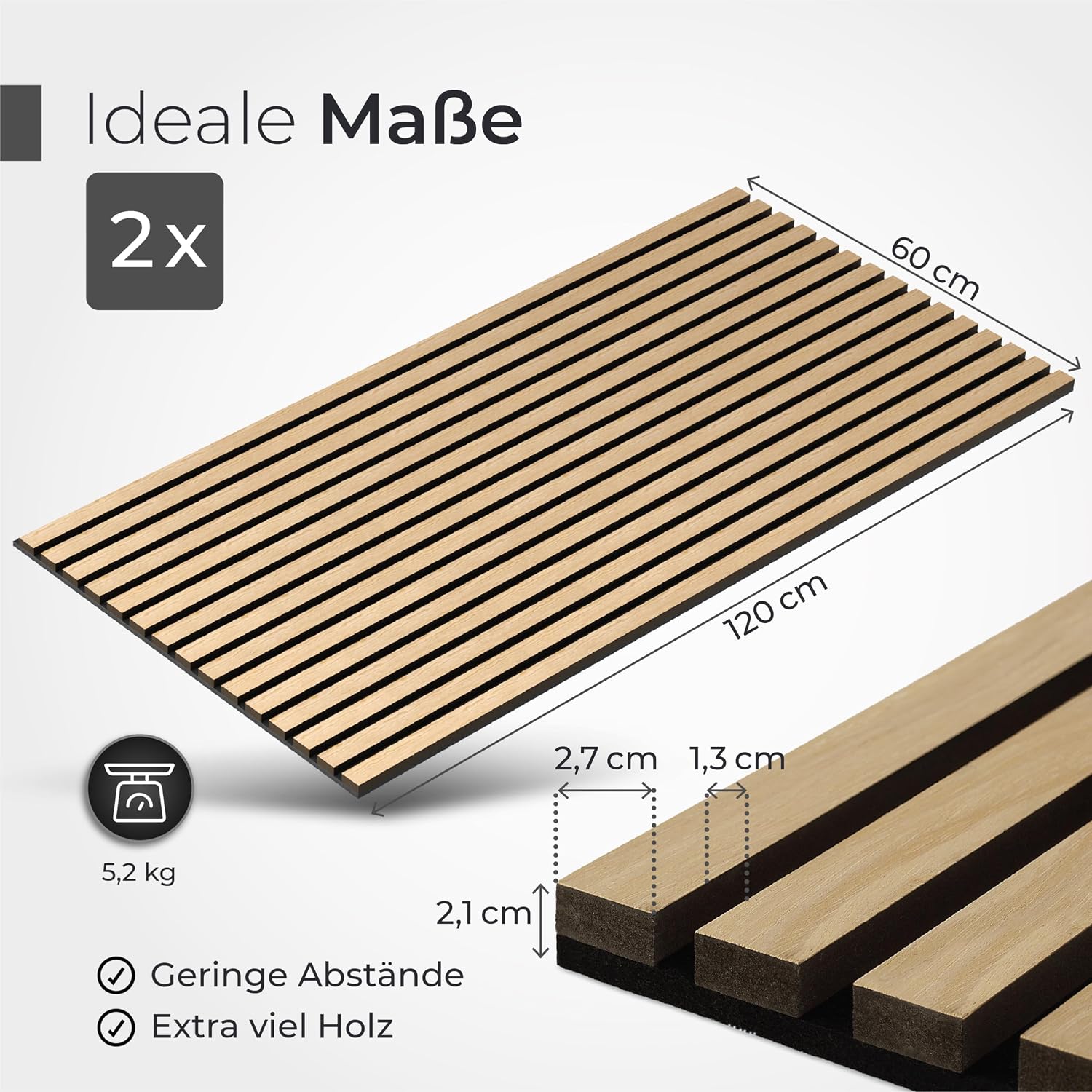 Detalle 1 de Aeco Sound Akustikpaneele Holz 120x60cm – 2er‑Set