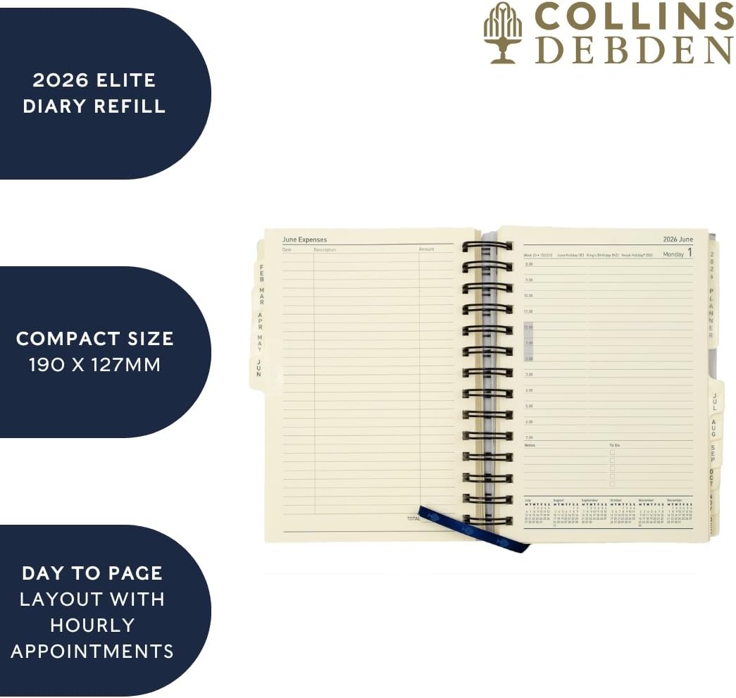 Thumbnail 2 de Collins Elite Compact 2026 12 Month Calendar Day-to-Page Refill (1140R-26) – appointments diary refill