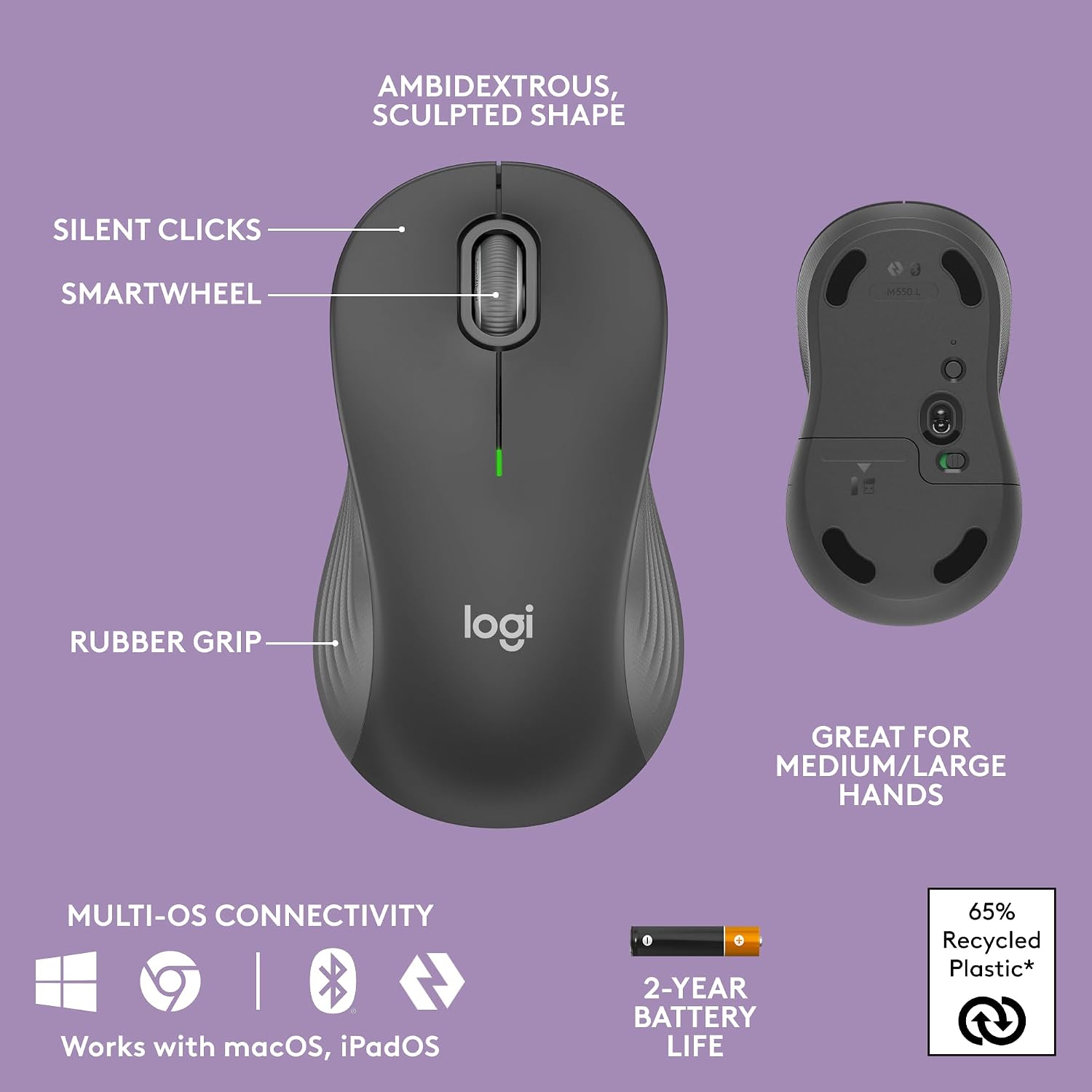 Thumbnail 6 de Logitech Wave Keys MK670 Wireless Ergonomic Keyboard and Mouse Combo, Graphite