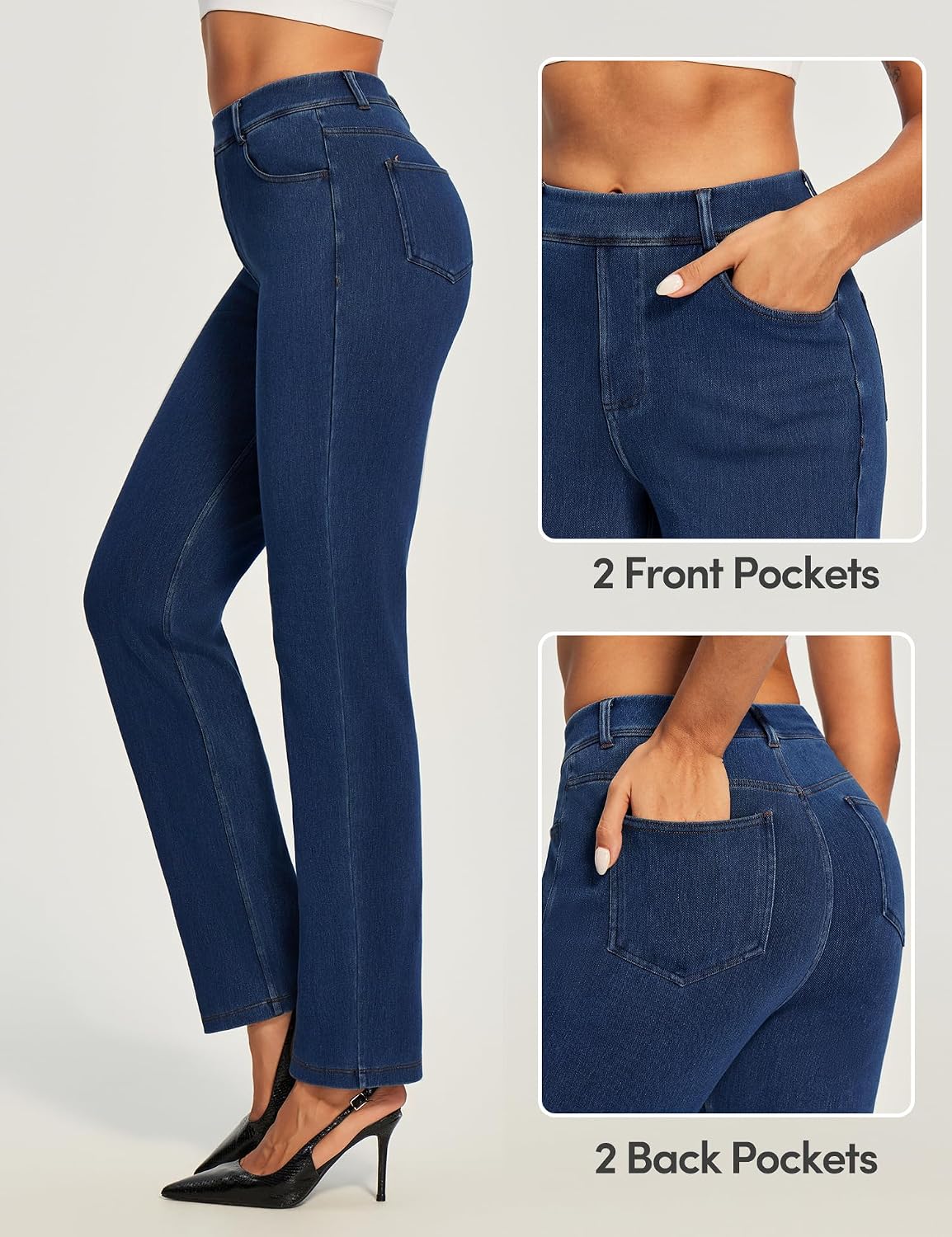 Detalle de IUGA Straight Leg Jeans for Women: Cloud-Like Stretch Pull-On High-Waisted Jeans