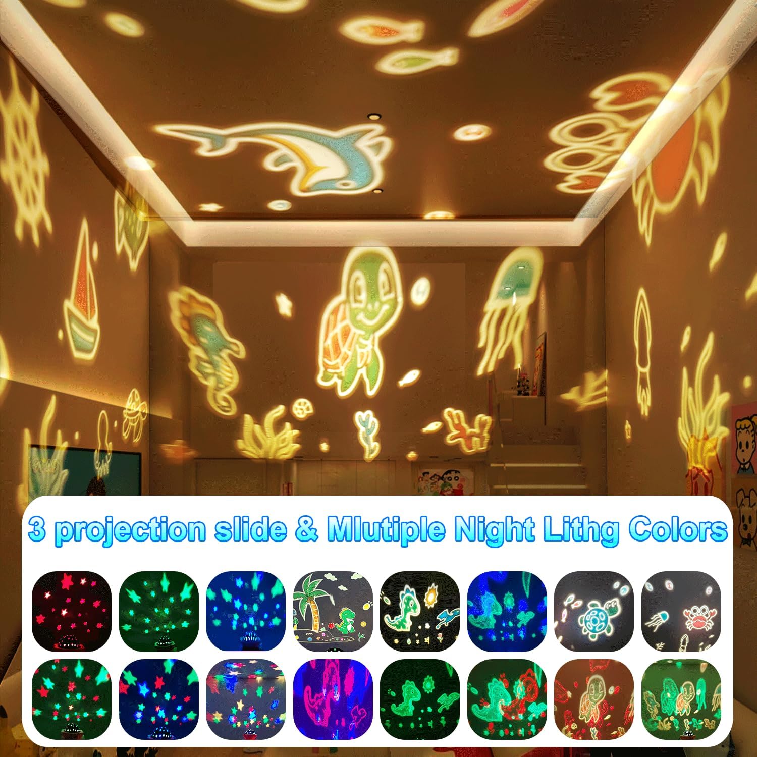 Detalle de Dinosaur Night Light Projector for Kids – 360° Starry Sky with Dino Themes