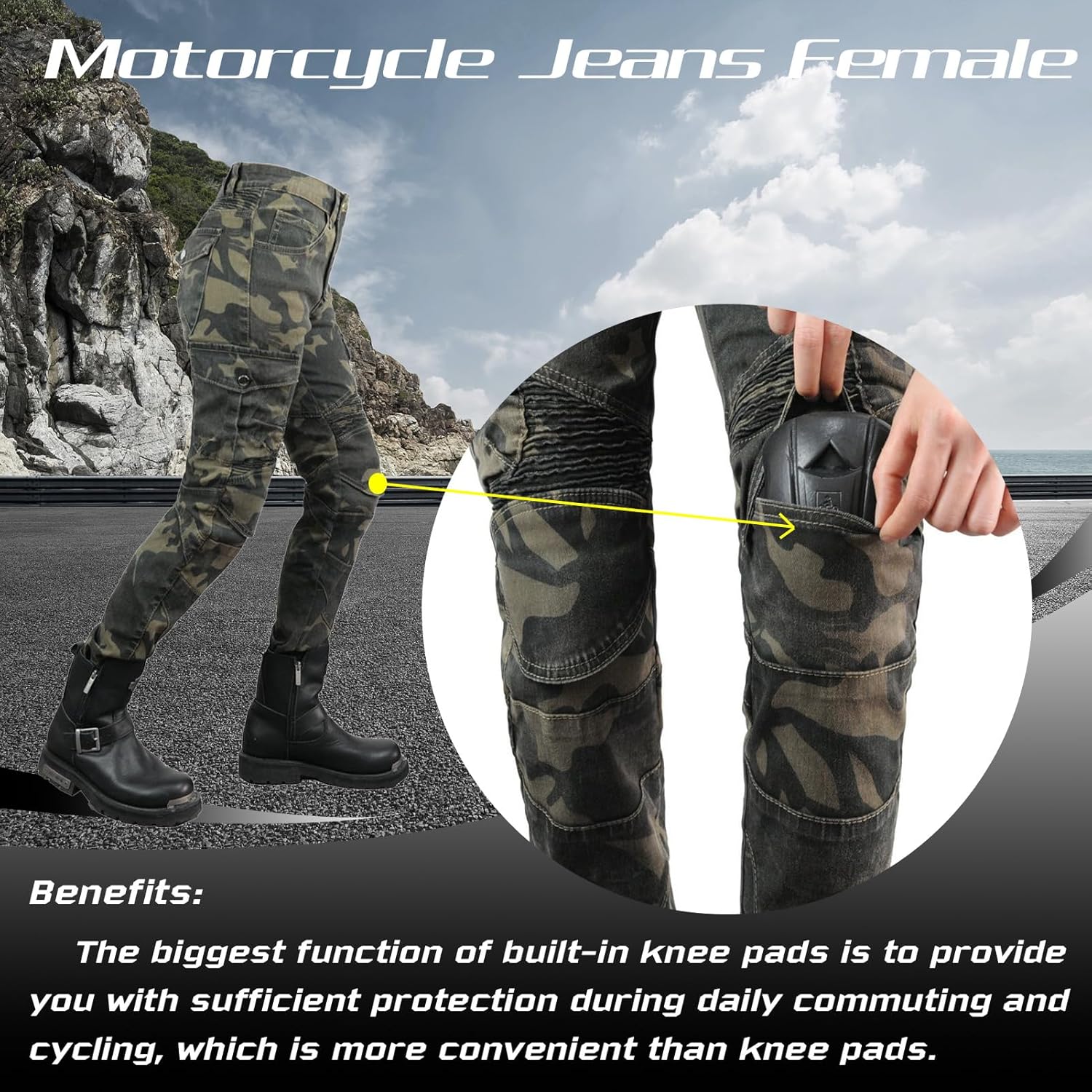 Thumbnail 2 de HULG Damen Motorradhose Mit Protektor, Camouflage – XXS–M, Stretch-Denim