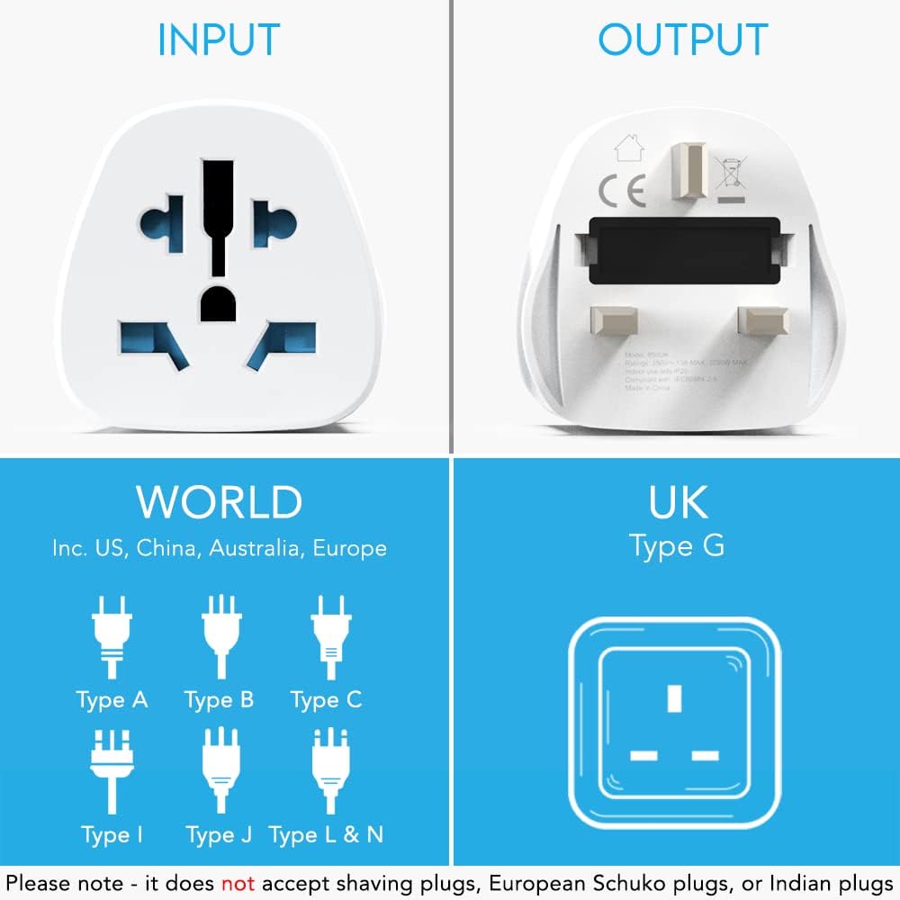 Detalle de MyTravelPal World to UK Plug Adapter | Universal Travel Adaptor with 10A Fuse