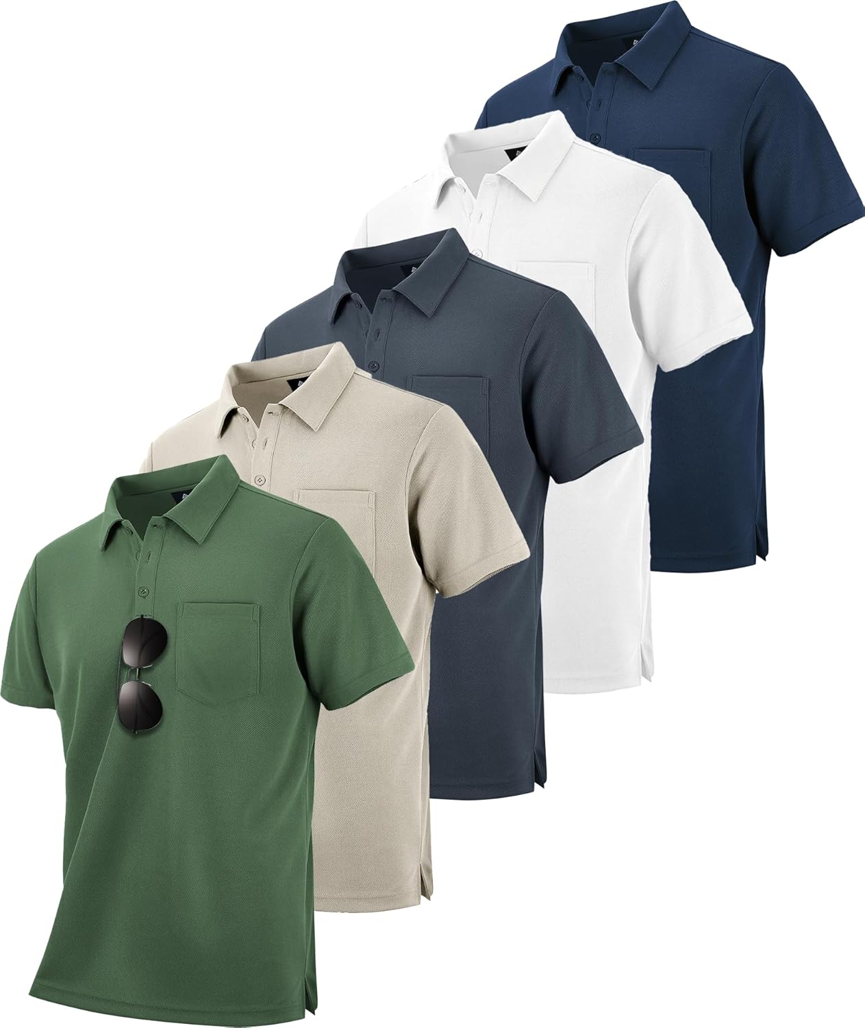Thumbnail 6 de SCODI 5 Pack Mens Pocket Polo Shirts: Moisture-Wicking Short Sleeve Golf & Work Tees