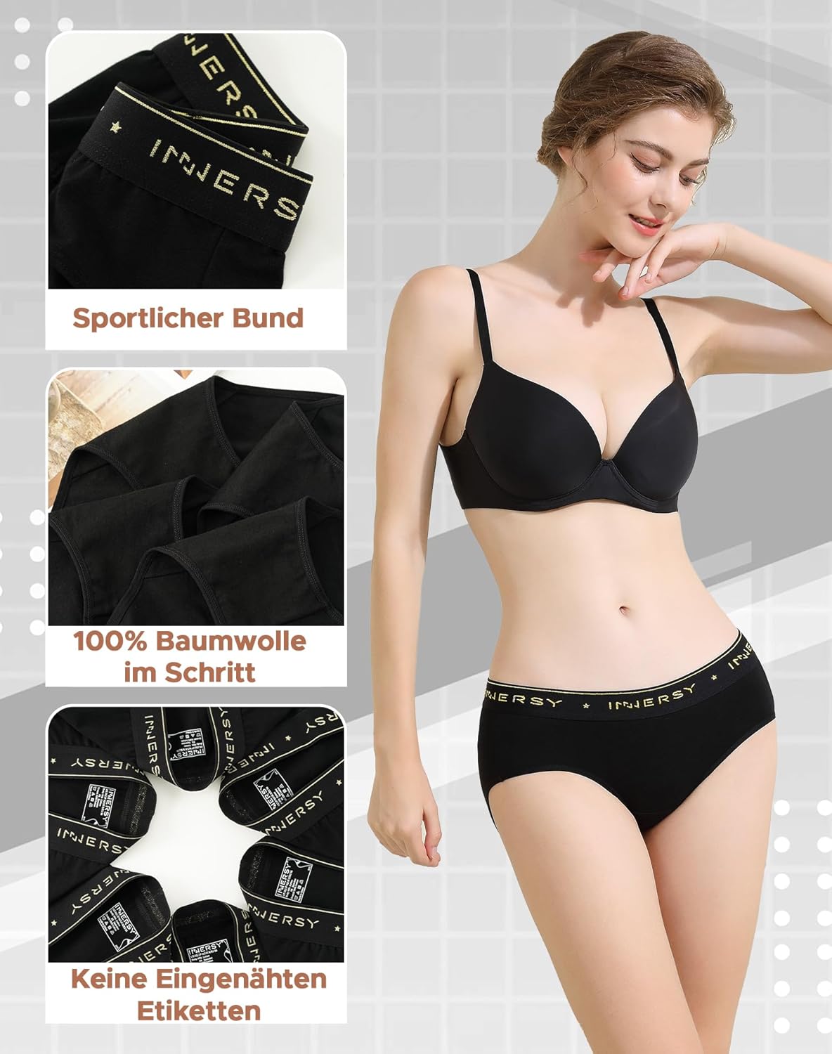Thumbnail 3 de INNERSY Damen Slip im 6er Pack aus Baumwolle – bequeme Hipster-Pantys mit atmungsaktiver Innenlage