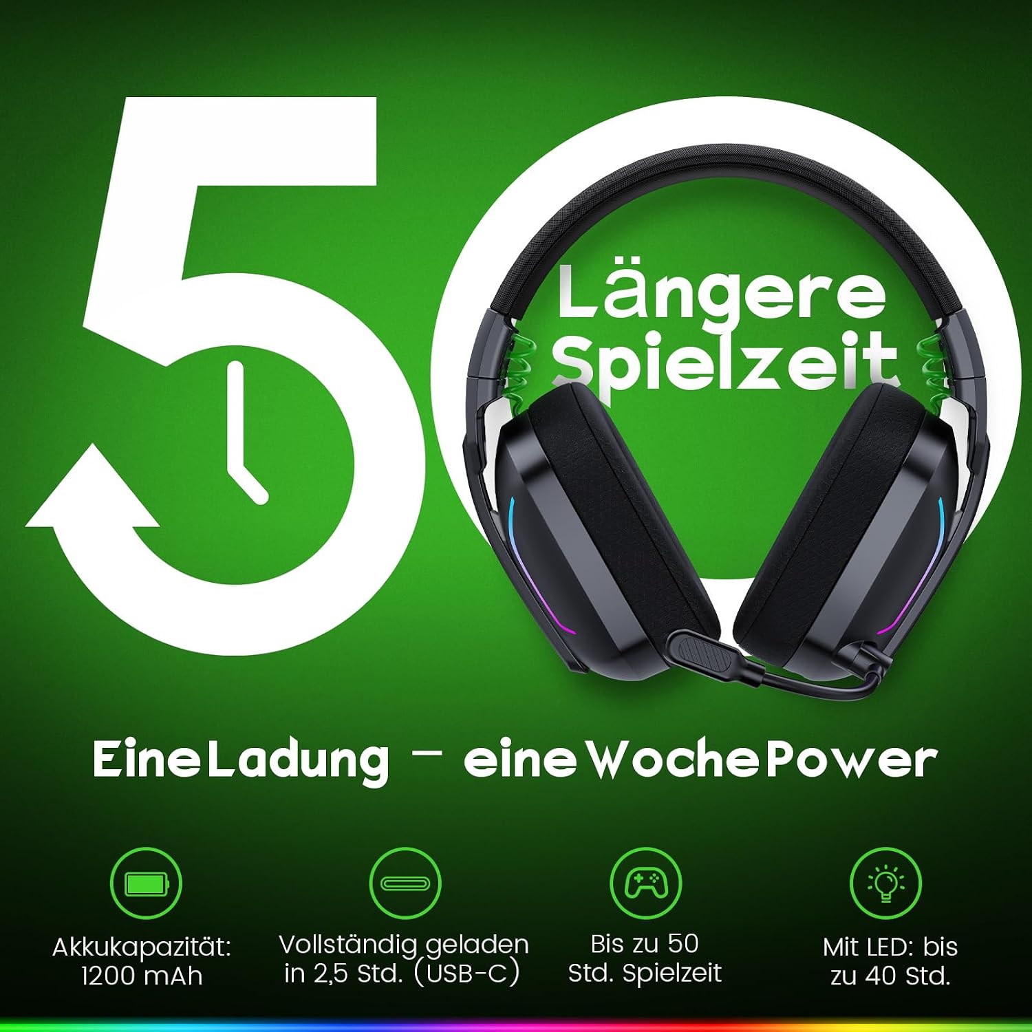 Detalle 2 de WESEARY WG1 Gaming-Headset mit Noise-Cancelling