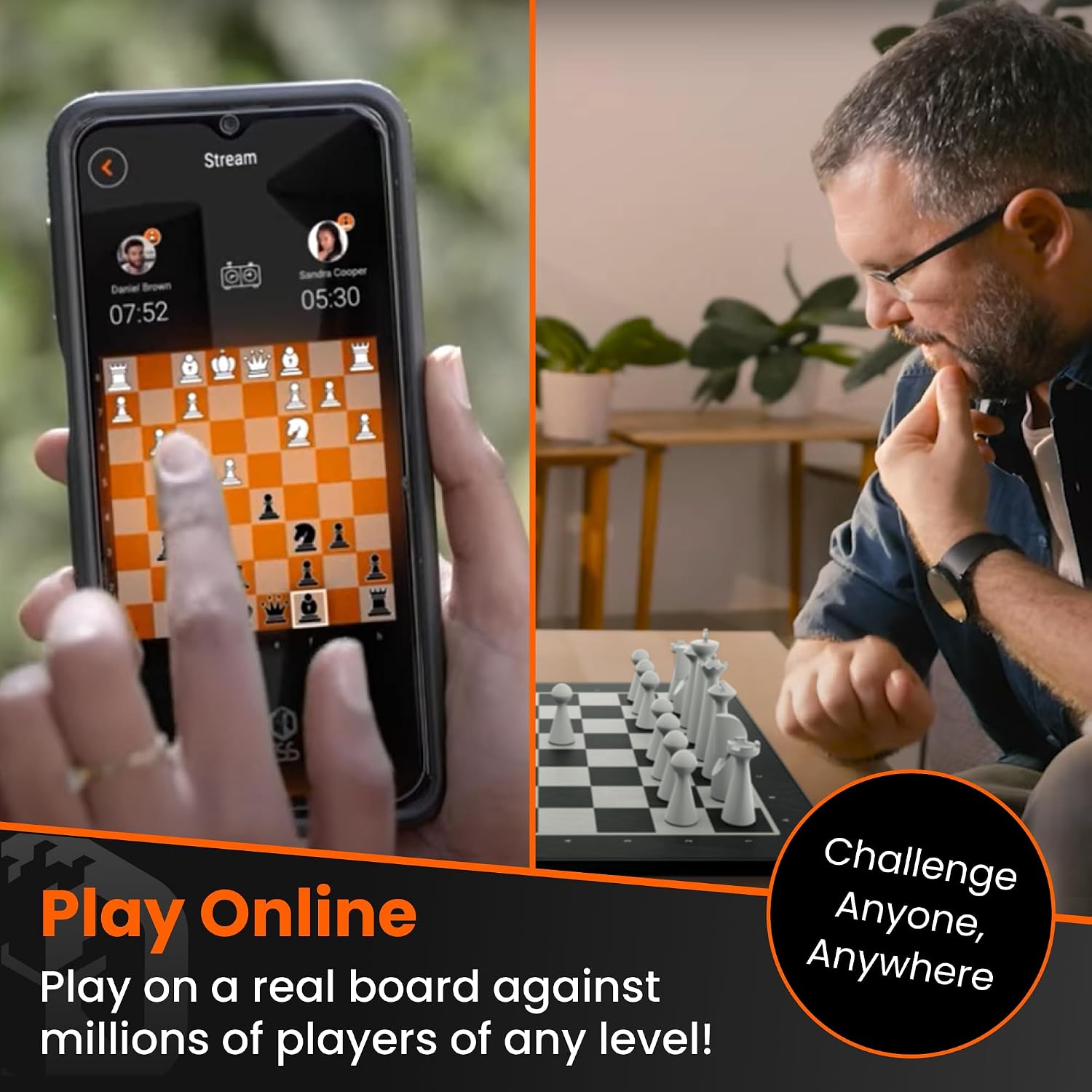 Detalle 2 de GoChess Mini – Elektronisches Schachbrett mit KI, beleuchtetes Set, online spielbar