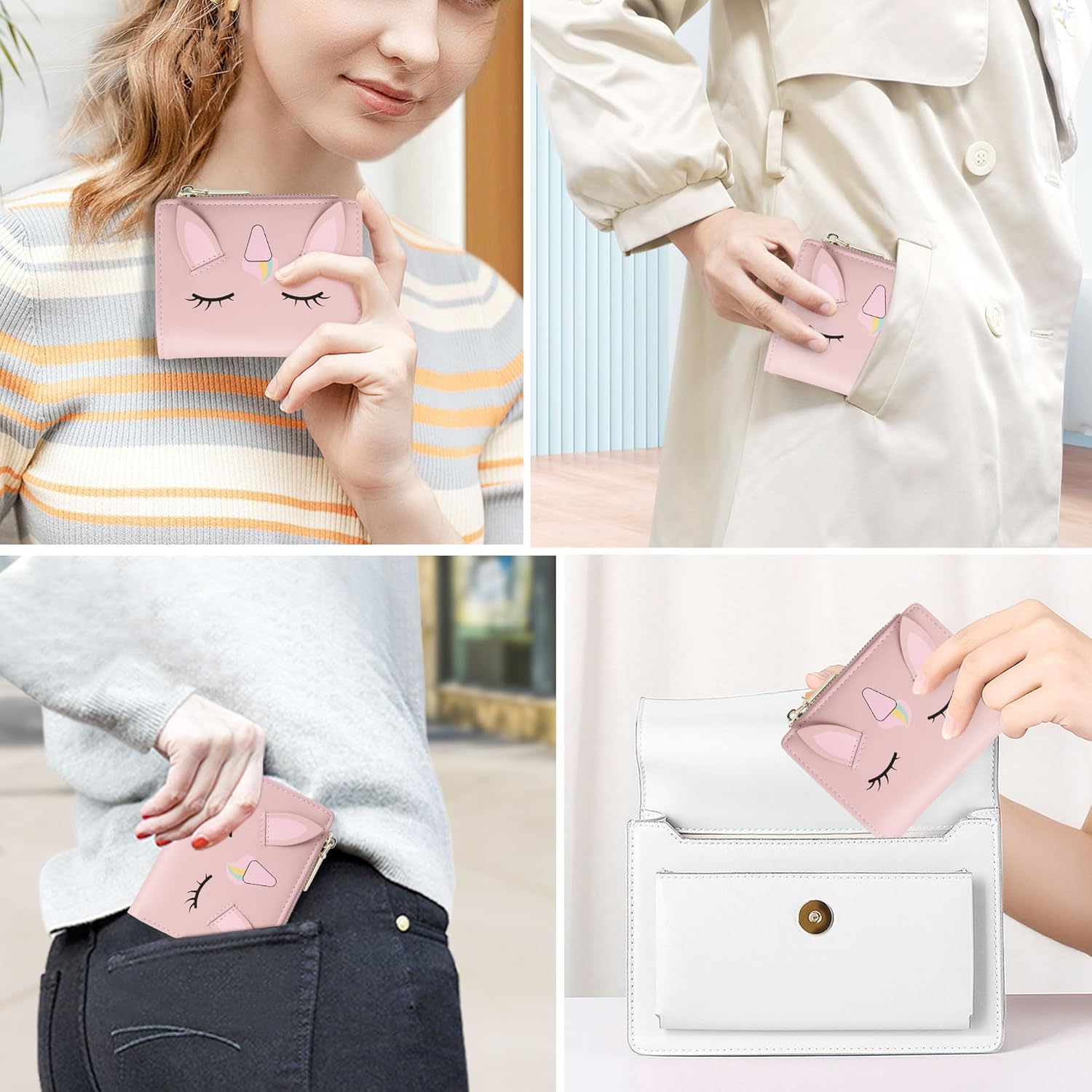 Thumbnail 2 de SNCCJ Cute Wallets for Women Bifold RFID Blocking Wallet with Zipper Coin Pocket (Unicorn Pink)