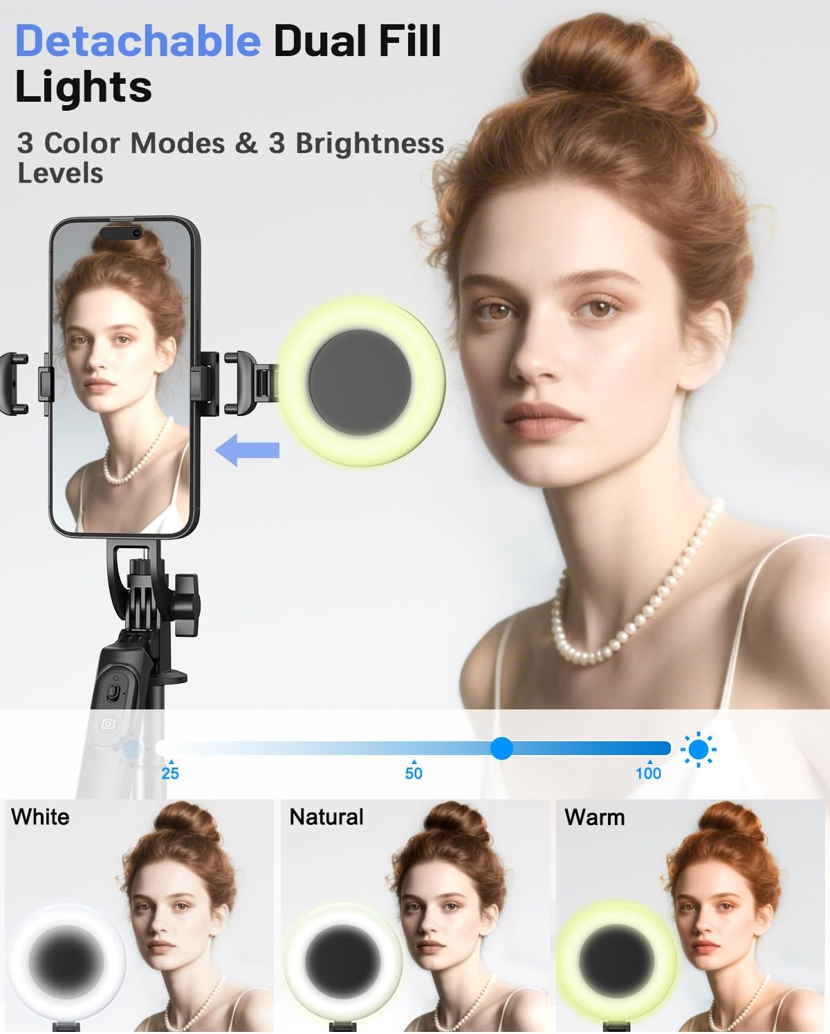 Detalle de Yeaki 71-Inch Vlogging Kit Tripod with Dual LED Lights, Wireless Mic & Remote