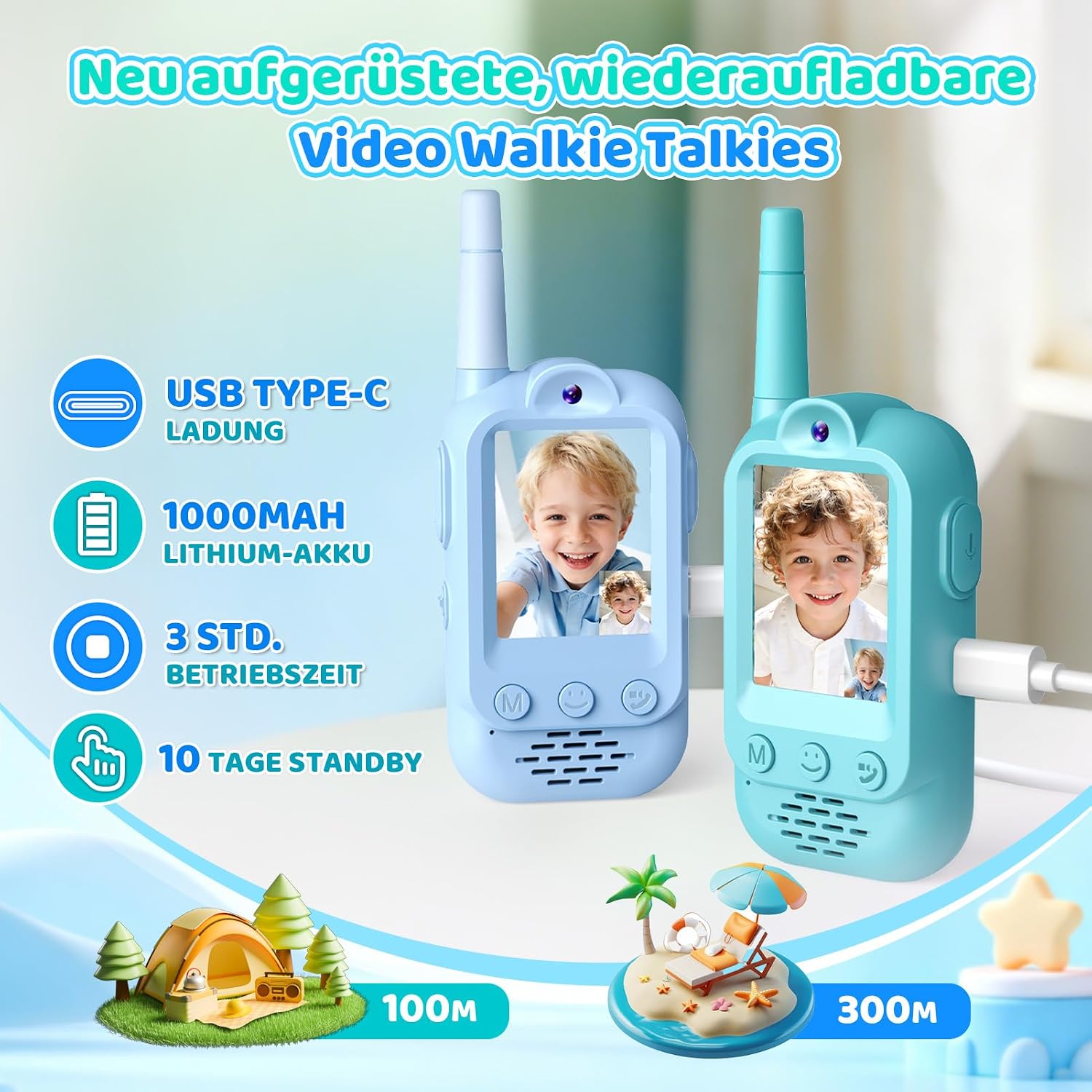 Detalle 2 de Video-Walkie-Talkie für Kinder – Aufladbar, mit Kamera und Verschlüsselung