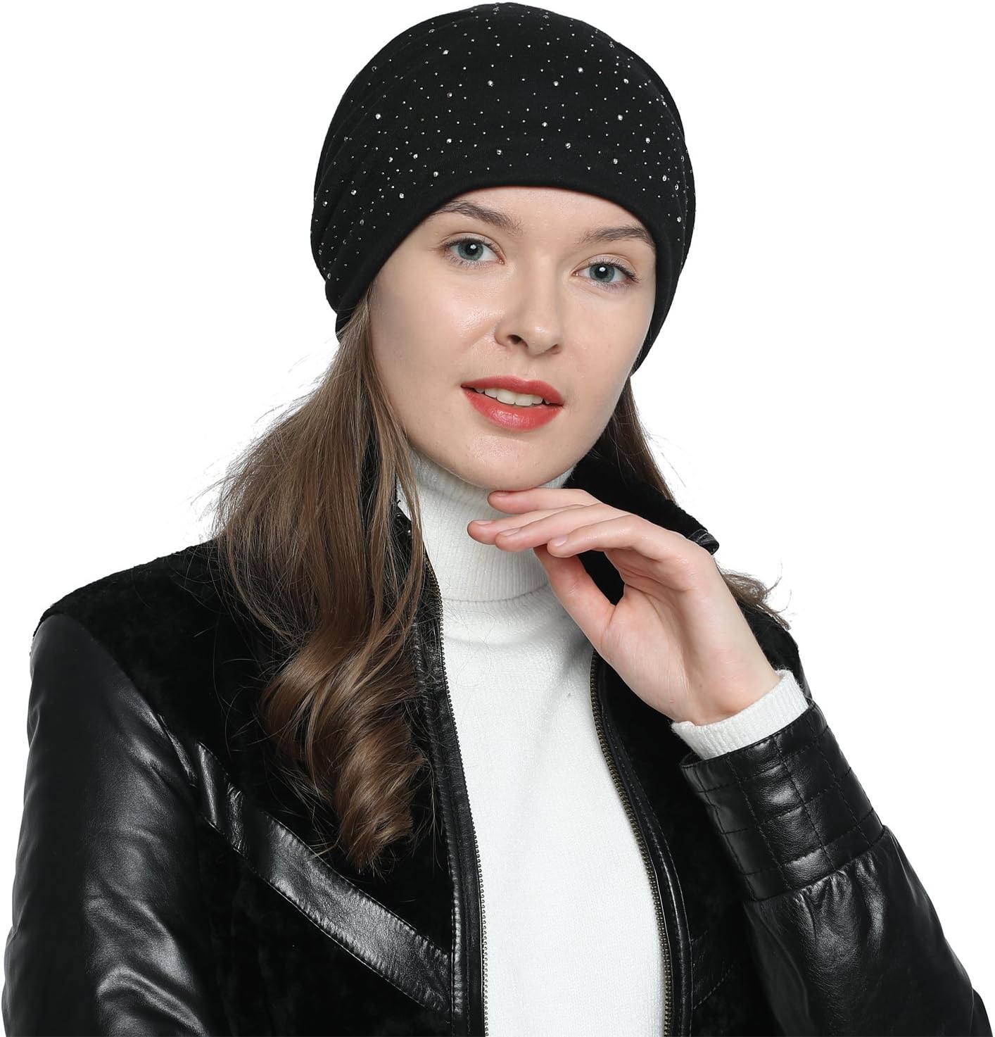 Detalle de DonDon Bonnet d'hiver Femme Slouch Beanie Souple avec Strass, Doublure Moelleuse et Chaude