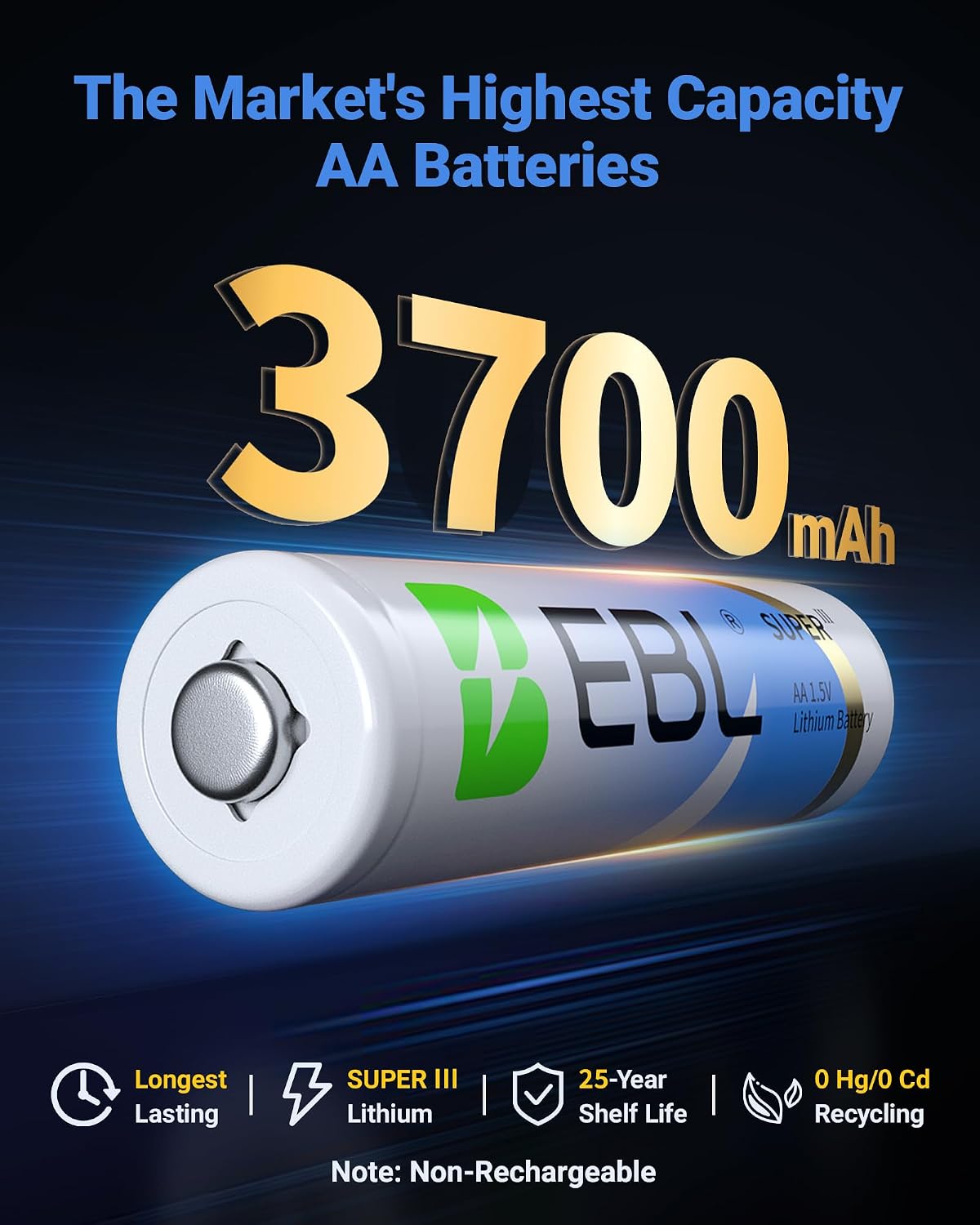 Detalle 2 de EBL SUPER Ⅲ AA 3700mAh batterie lithium