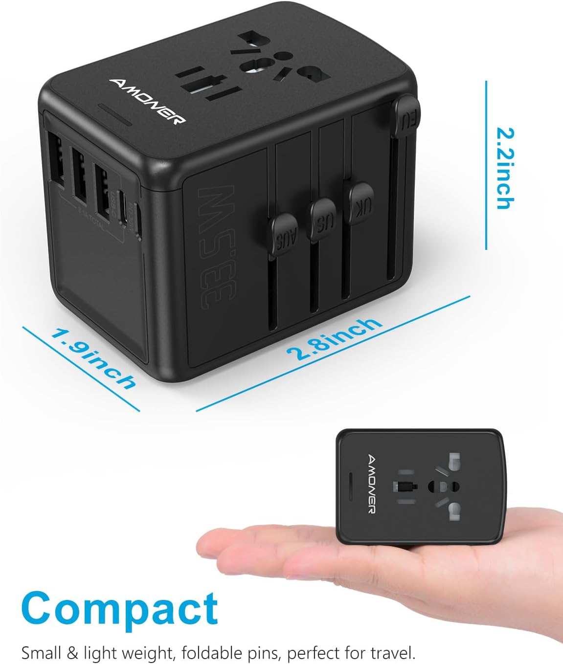 Thumbnail 4 de Amoner 35W Adaptador Universal de Viaje 🌍 con USB