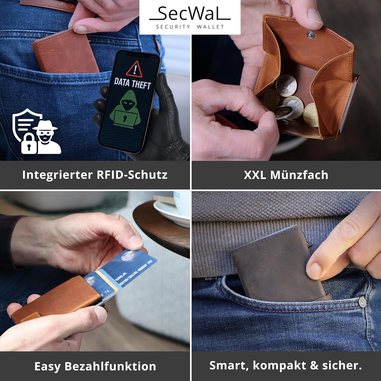 Detalle 2 de SecWal Kartenetui Hunter Braun mit RFID Schutz