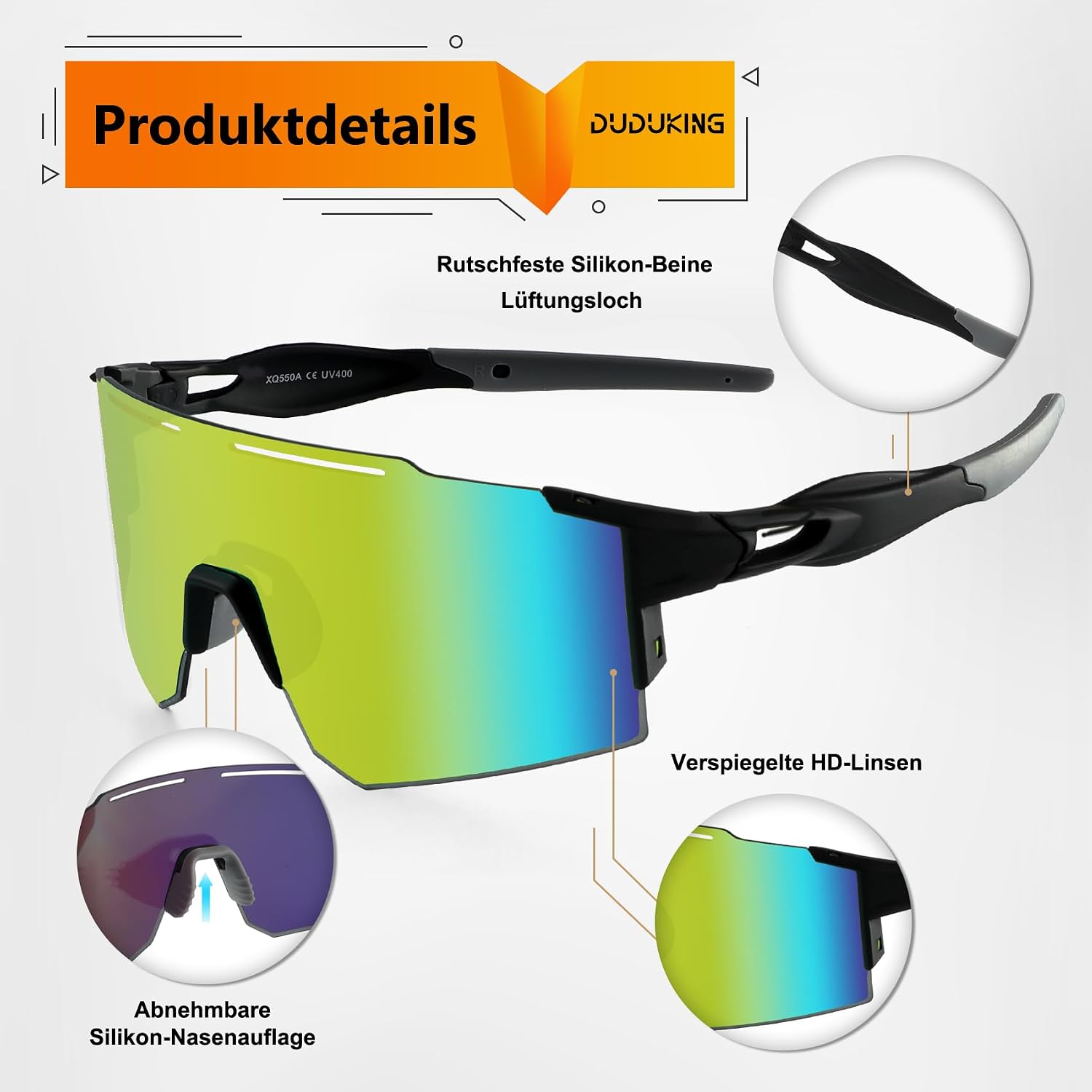 Detalle 2 de DUDUKING Sonnenbrille Fahrradbrille für Outdoorsport