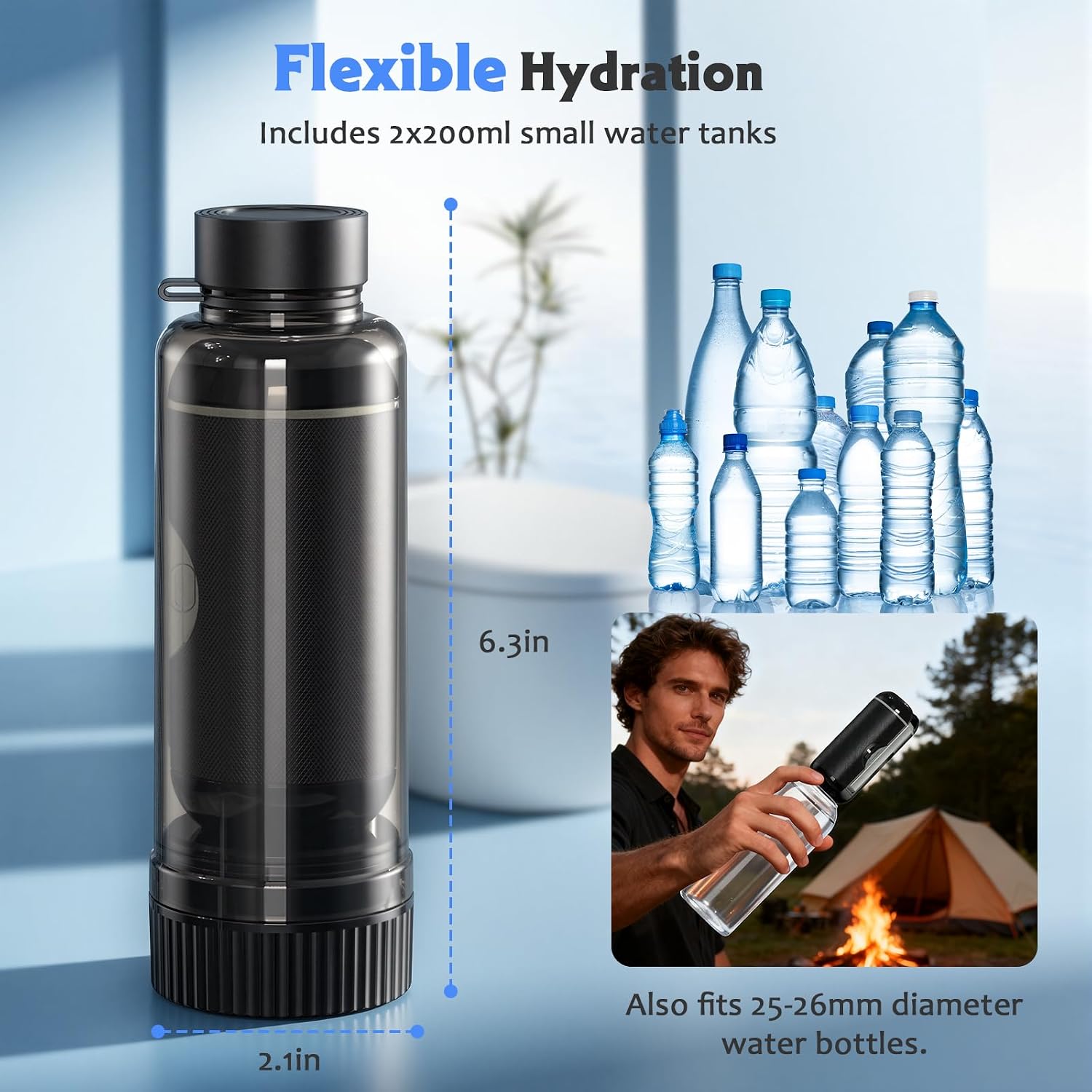 Detalle 1 de JUTIMER Portable Bidet, USB-Rechargeable Travel Sprayer with Two Bottles