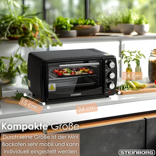 Detalle de Steinborg Mini Backofen 13 Liter: kompakter Allrounder für Backen, Toasten und Grillen