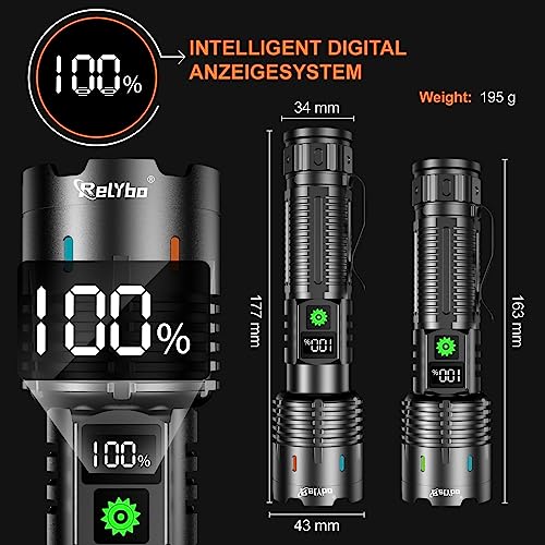 Thumbnail 6 de Relybo Relybo Linternas LED Alta Potencia recargable USB-C (1000000 lúmenes) con modos y foco ajustable