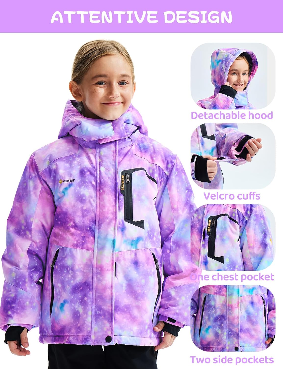 Thumbnail 4 de GEMYSE Girl's Waterproof Ski Jacket with Hood