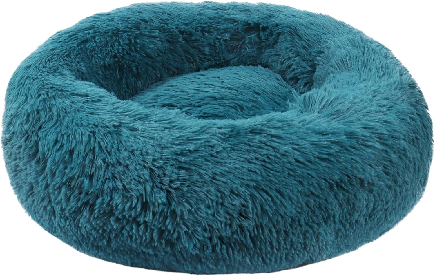 Detalle de BVAGSS Rundes Hundebett & Katzenbett im Donut-Design (Ø 80 cm), Cyan – waschbarer Plüsch-Kuschelkissen