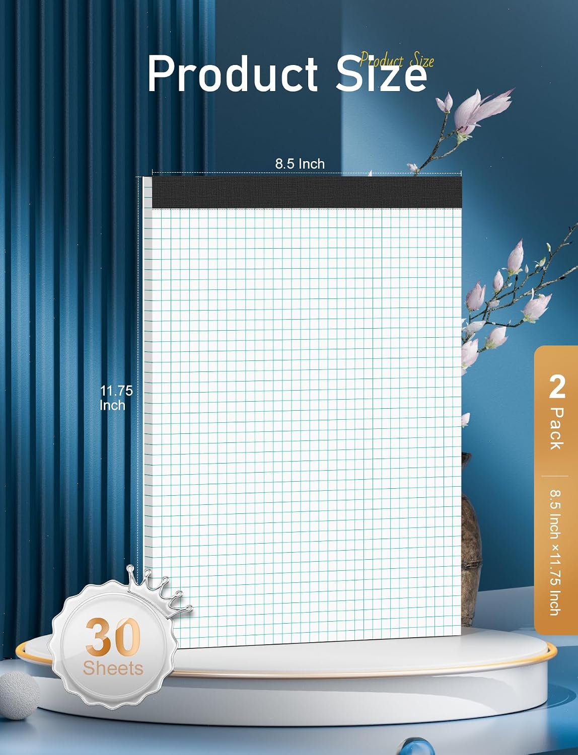 Detalle 2 de Zaviko 8.5 x 11 Graph Paper Pads, 4 Squares per Inch, 2-Pack