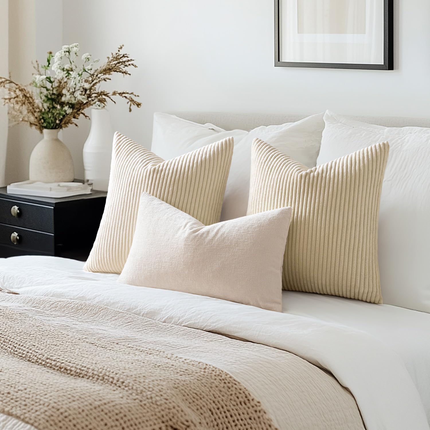 Thumbnail 5 de MIULEE 2er-Set Kissenbezüge aus Kord mit verstecktem Reißverschluss (50x50 cm / 20x20 Zoll) Cremegelb