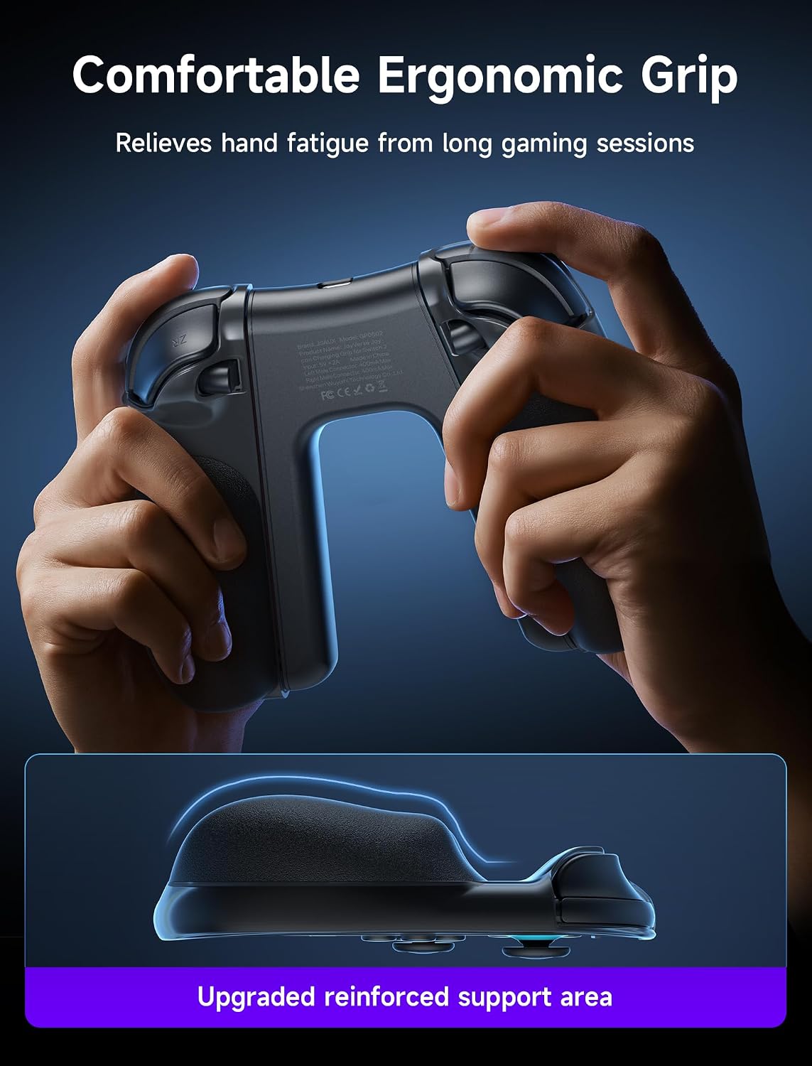 Detalle de JSAUX ergonomischer Switch 2 Ladegriff mit Magnet-Snap-on, LED-Anzeige und 1,5-m-Kabel – für Laden beim Spielen