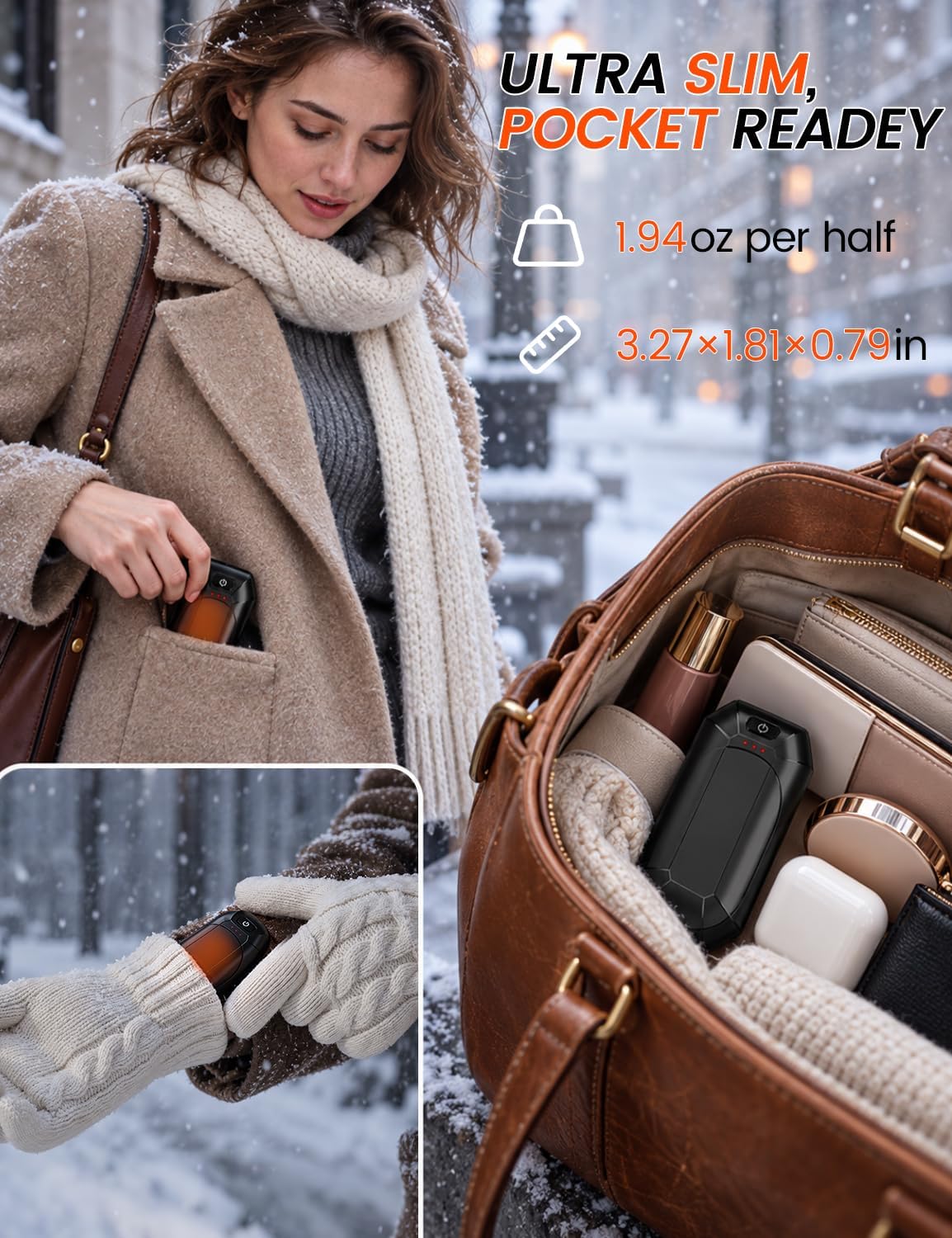 Detalle de FYTSE Rechargeable Hand Warmers, 2-Pack with 3 Heat Levels and USB Charging