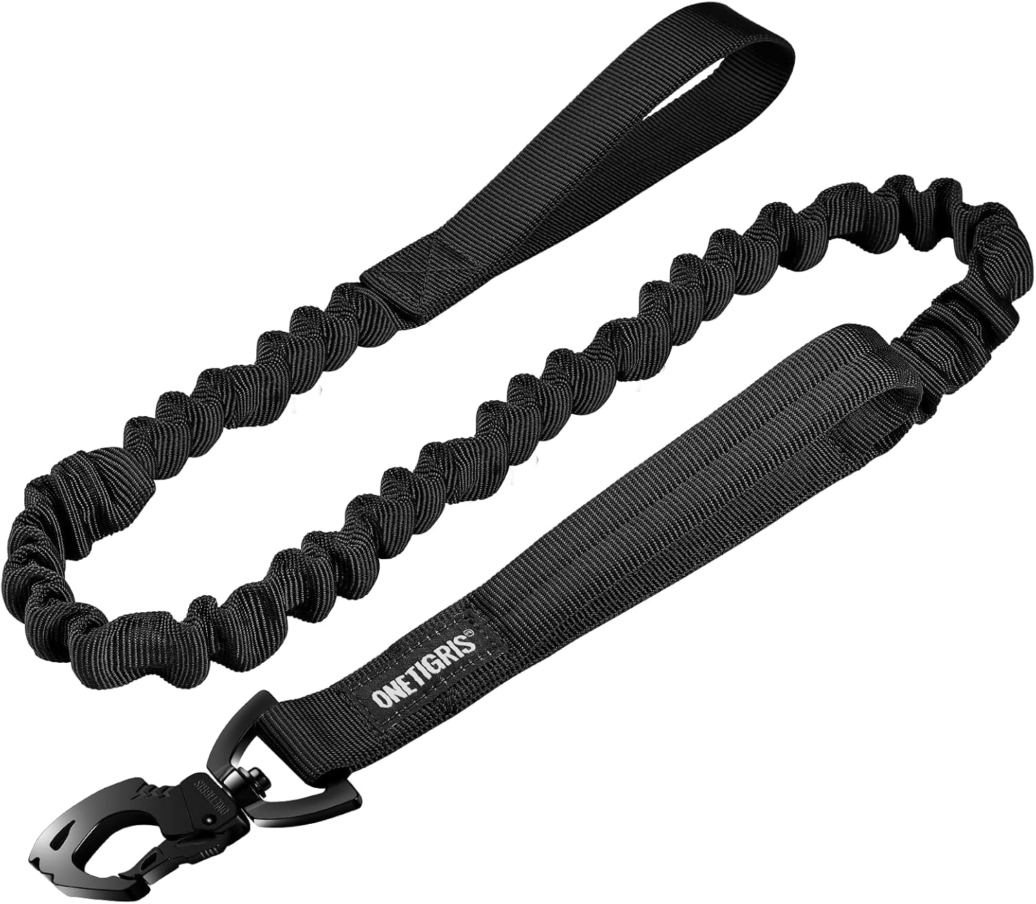 OneTigris Laisse pour chien à ressort 86–120 cm en nylon avec clip tigre et double poignées – Noir