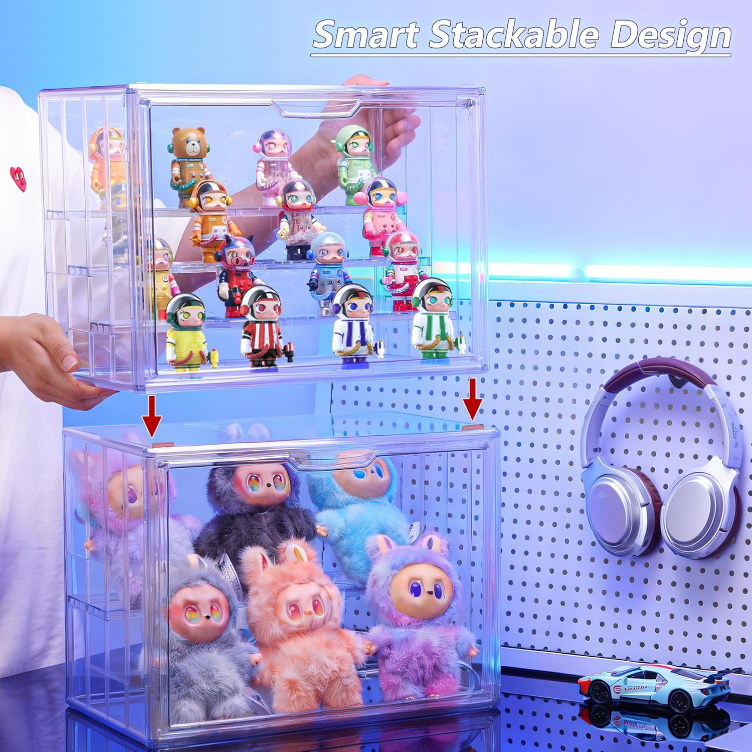 Thumbnail 3 de Clear Acrylic Display Case for Collectibles: 4-Layer, Magnetic Door, Stackable 14-Inch Shelf