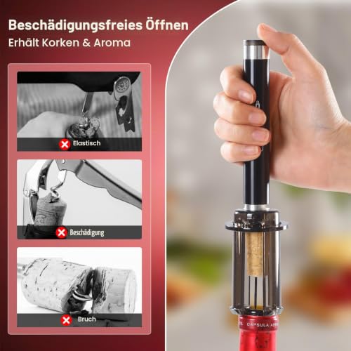Detalle de Quntis Druckluft‑Korkenzieher: Pumpen‑Weinöffner für Weinliebhaber
