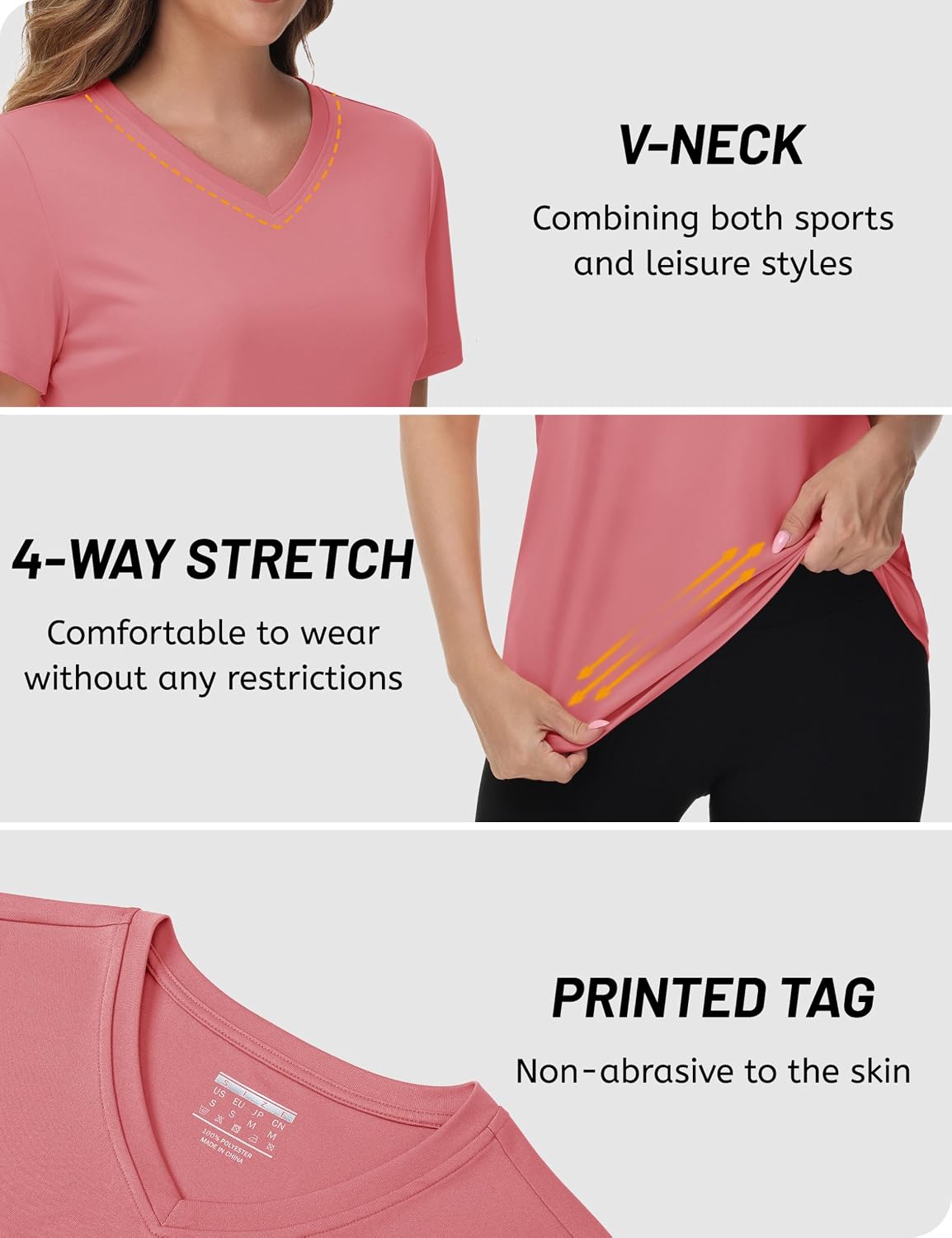 Detalle 2 de TACVASEN Women's V-Neck Workout Shirt, UPF 50+ Quick-Dry Polyester