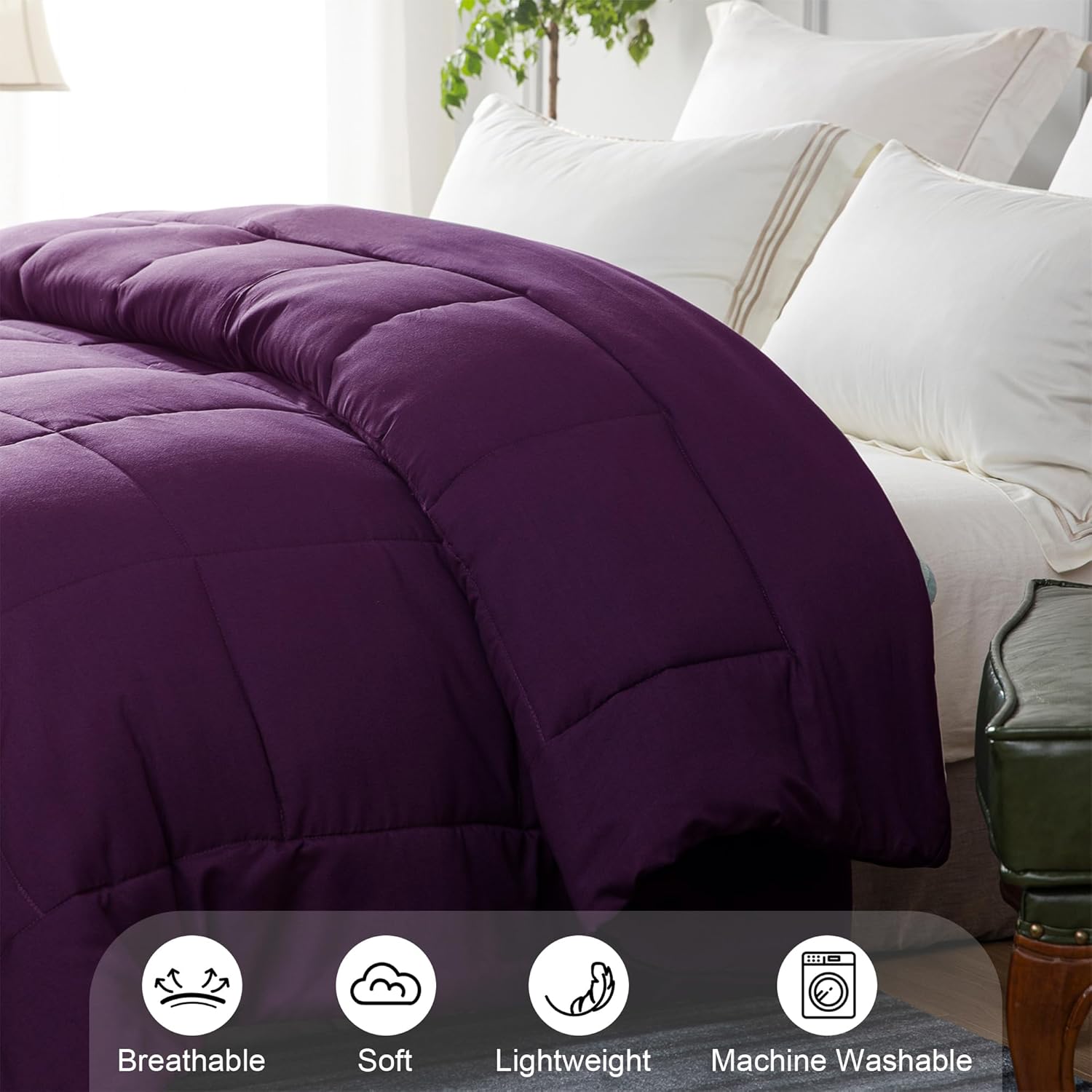 Thumbnail 1 de Whale Flotilla Reversible Duvet King Size (220 x 240 cm) – 7.5 Tog Down Alternative Box-stitched Comforter, All-Season Purple