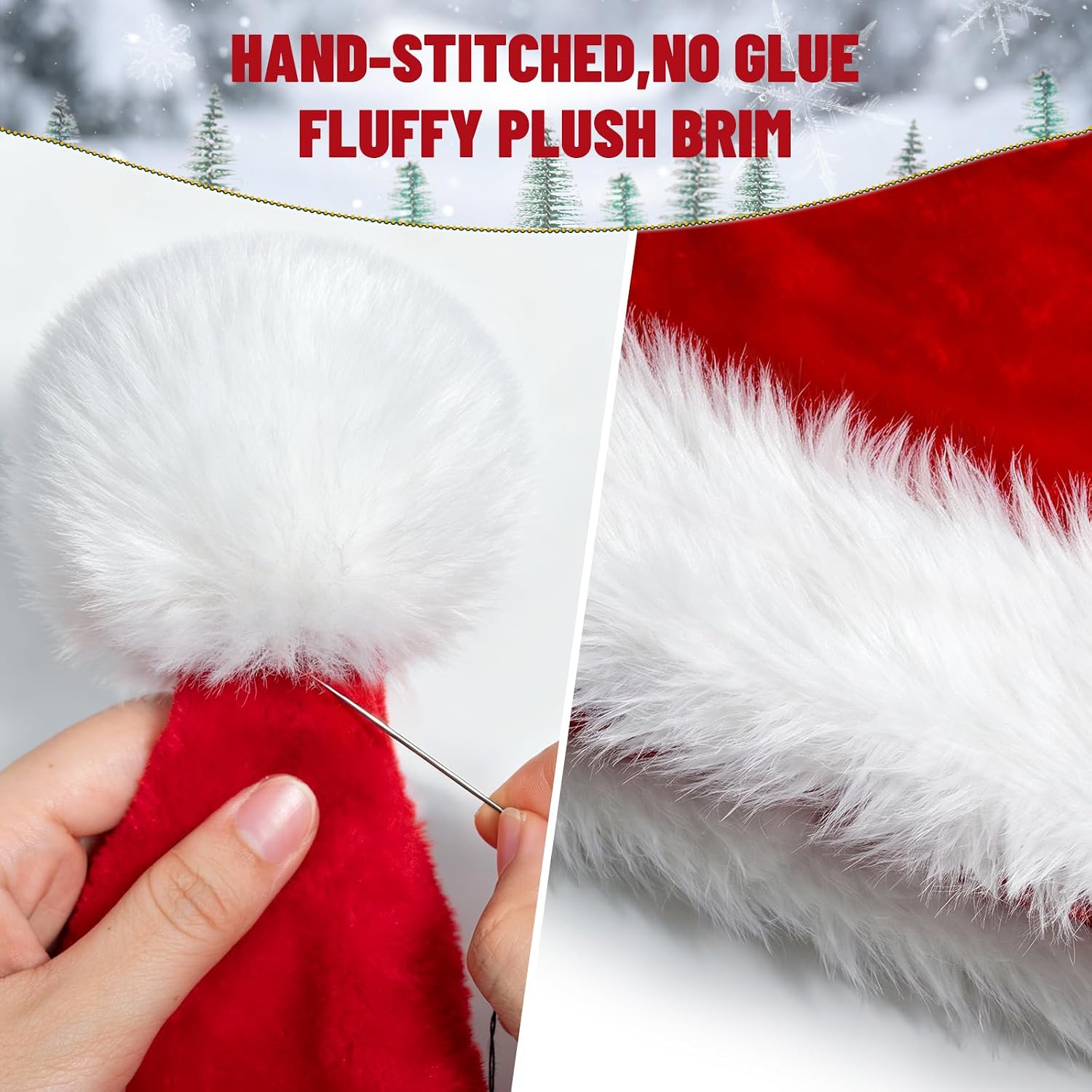 Detalle de Iioscre K-hat1 Santa Hat, Thick Lined Velvet with Fluffy Faux-Fur Brim